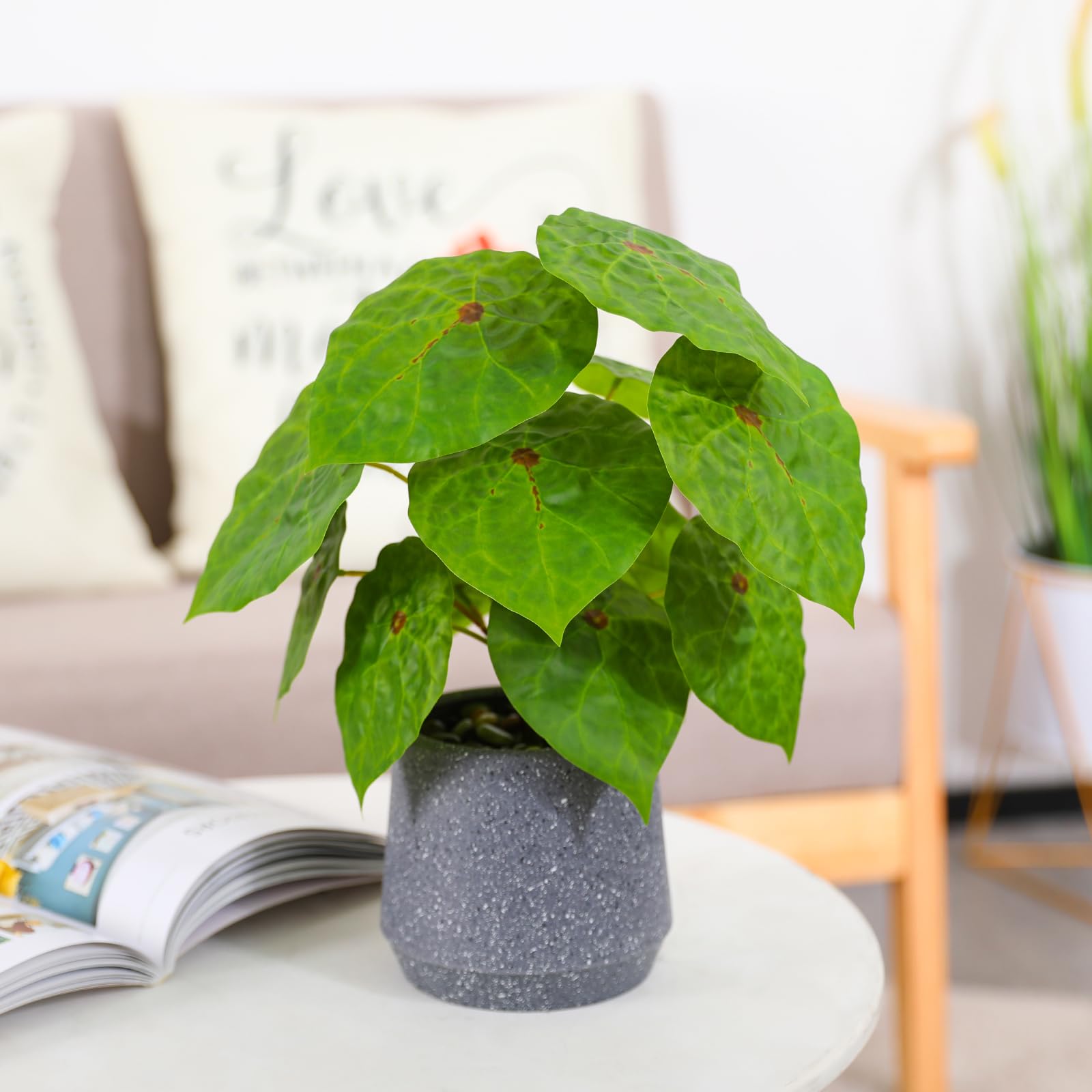 LUWENER Artificial Greenery Plant in Grey Pot,12.5"/32cm Large Fake Green Plant with Greenery Leaves for Indoor Living Room office Bathroom Home Decoration(Imperial Concubine) - Image 4