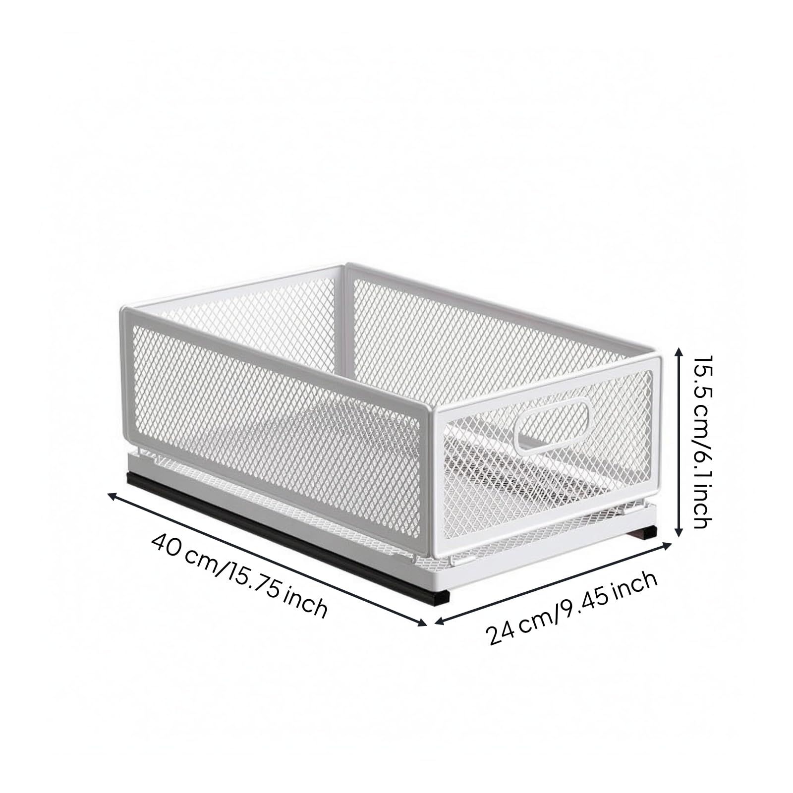 Qianly Cestino da Cucina Estraibile con Maniglia Frontale Organizzatore Sottolavello Top Aperto Arredamento Casa, Cesto Portaoggetti Medio Lunghezza 40 Cm Con Guide Scorrevoli
