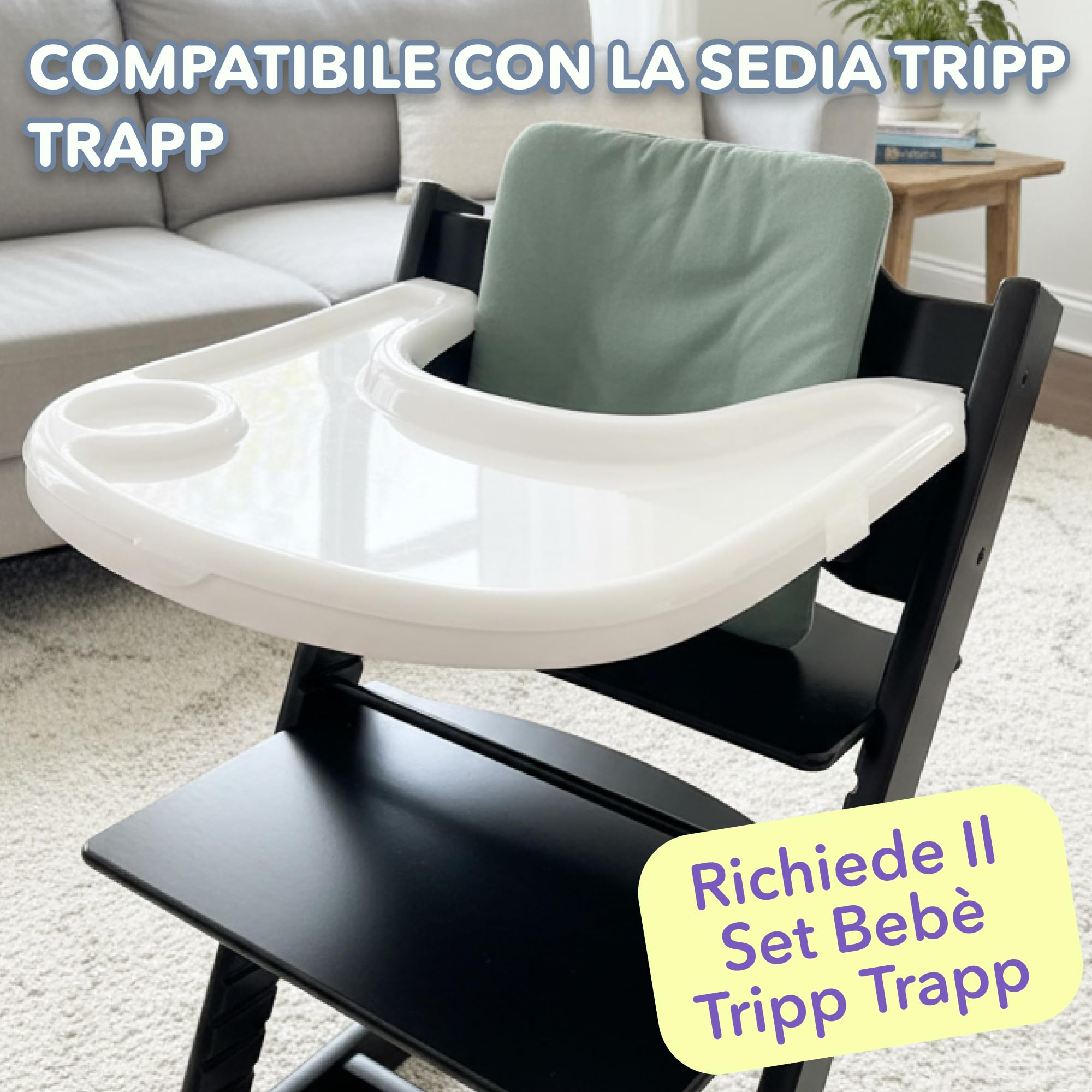 Set Vassoio + Cover per Seggiolone Stokke Tripp Trapp | Combinazione Vassoio Bianco Opaco + Cover Trasparente per Pulizia Facile e Forte Adesione Ventose