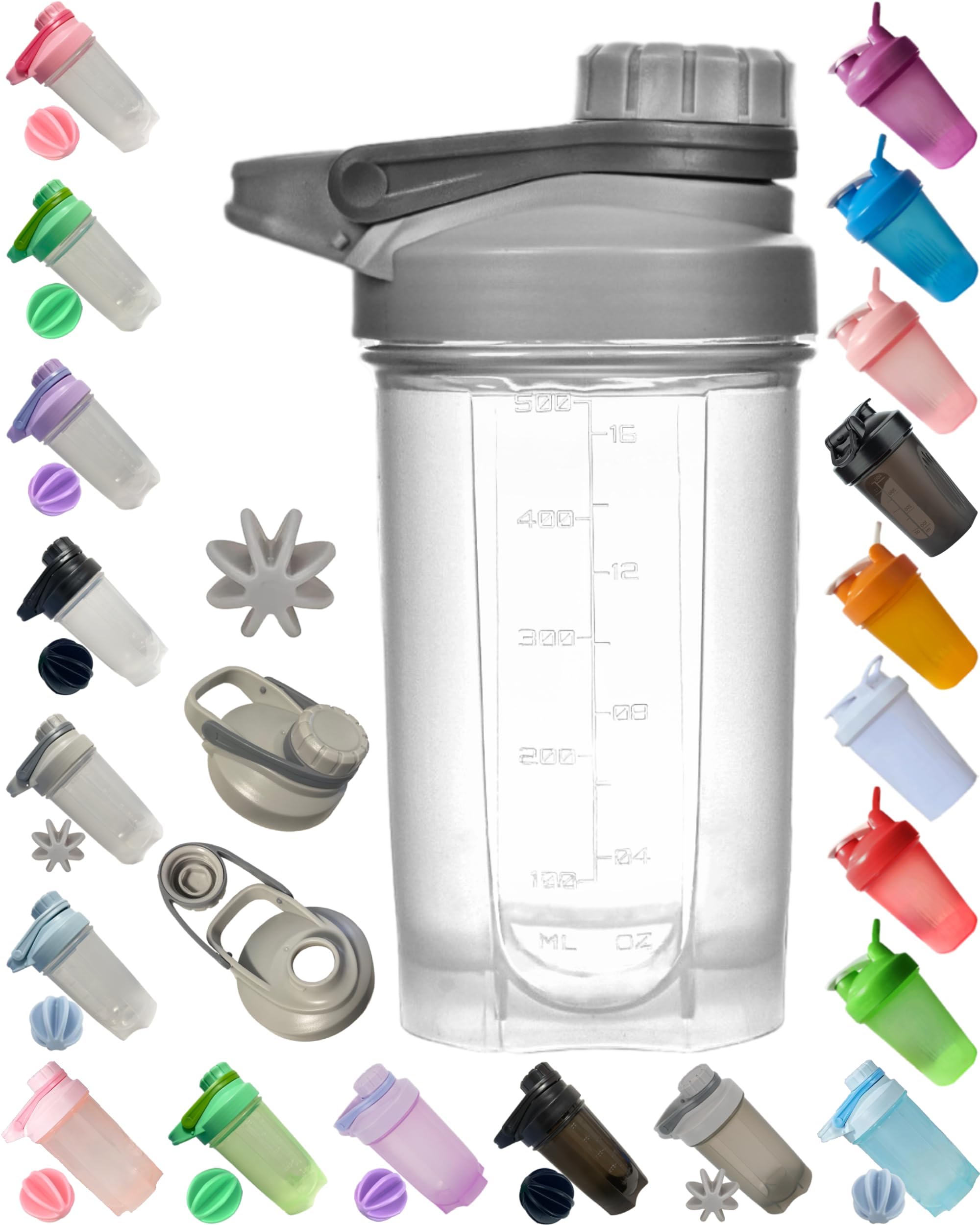 Un elegante diseño mecánico de 16 oz/16.9 fl oz con tapa giratoria con cerradura, bucle moden grande, anticaída, sin BPA, a prueba de fugas, una pequeña licuadora de plástico apta para microondas para 8