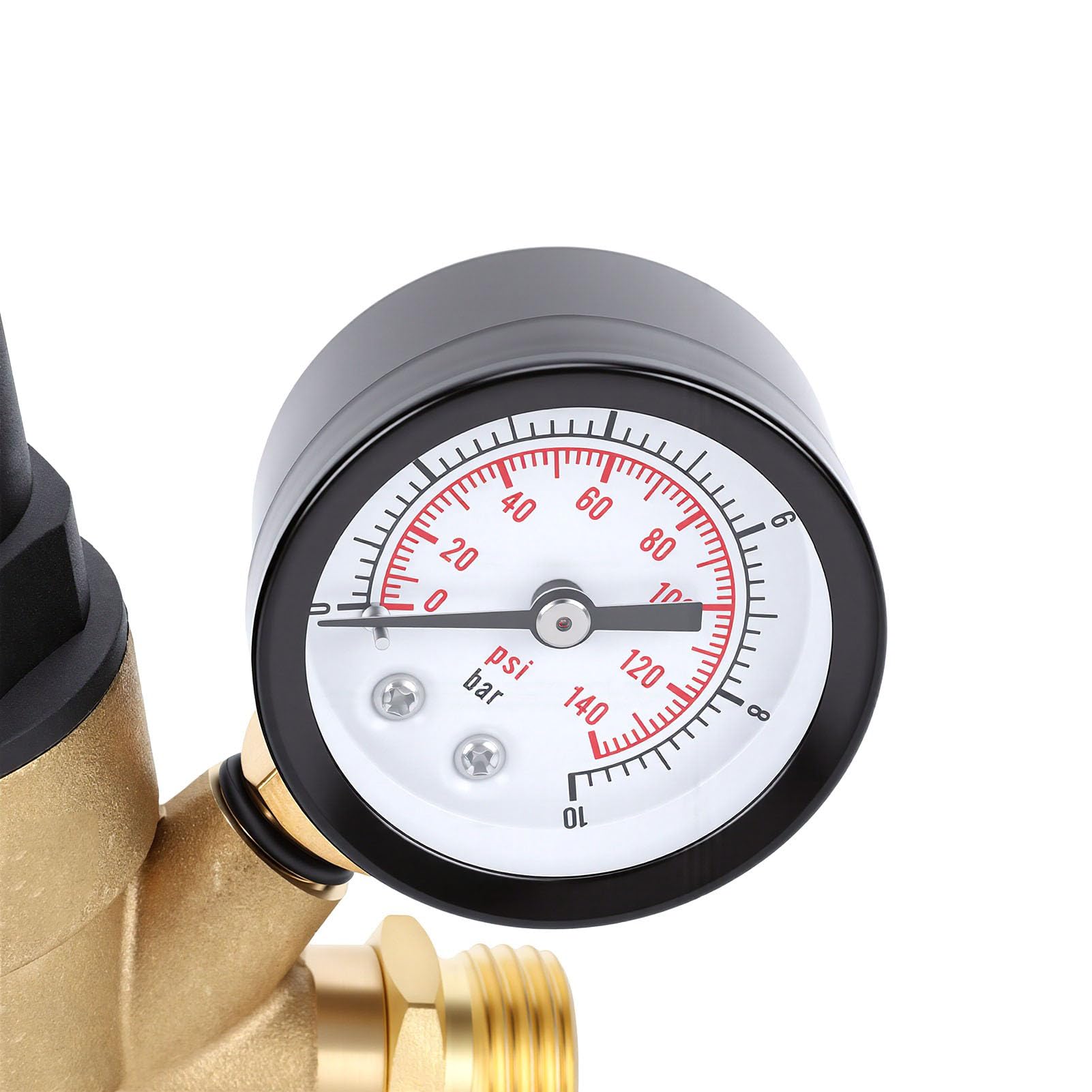 aqxreight Regulator Ciśnienia Wody RV Mosiężny z regulacją, z Manometrem | Mosiężny materiał Spożywczy, Manometr, Filtr Siatkowy, Reduktor Ciśnienia Wody RV, Gwint 3/4 Cala, Pasuje do Węża
