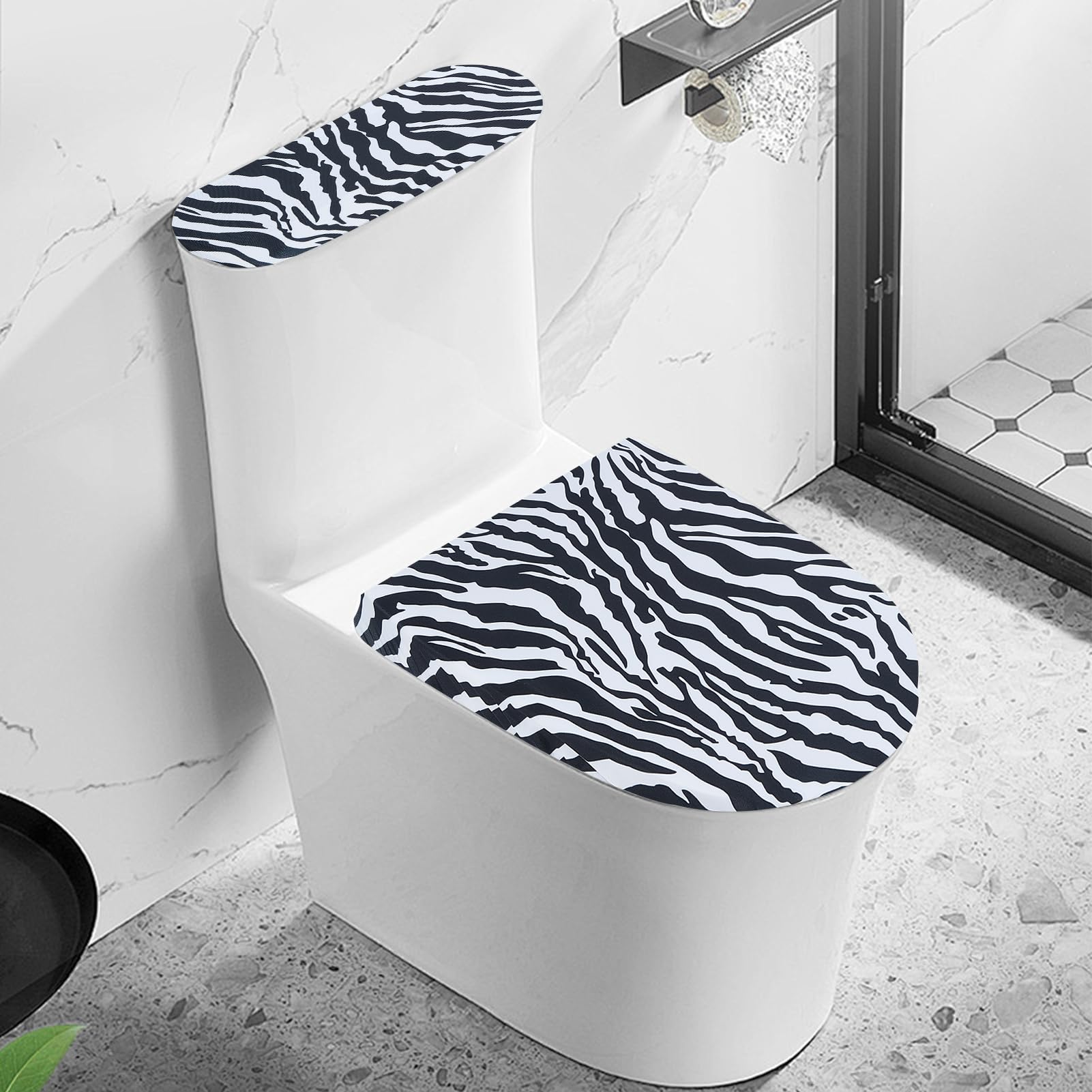 NICENEEDED Zebra Print Toilet Lid and Seat Protector Cover, Stretch Toilet Covers Set Bathroom Toilet Tank Lid Covers - Image 2