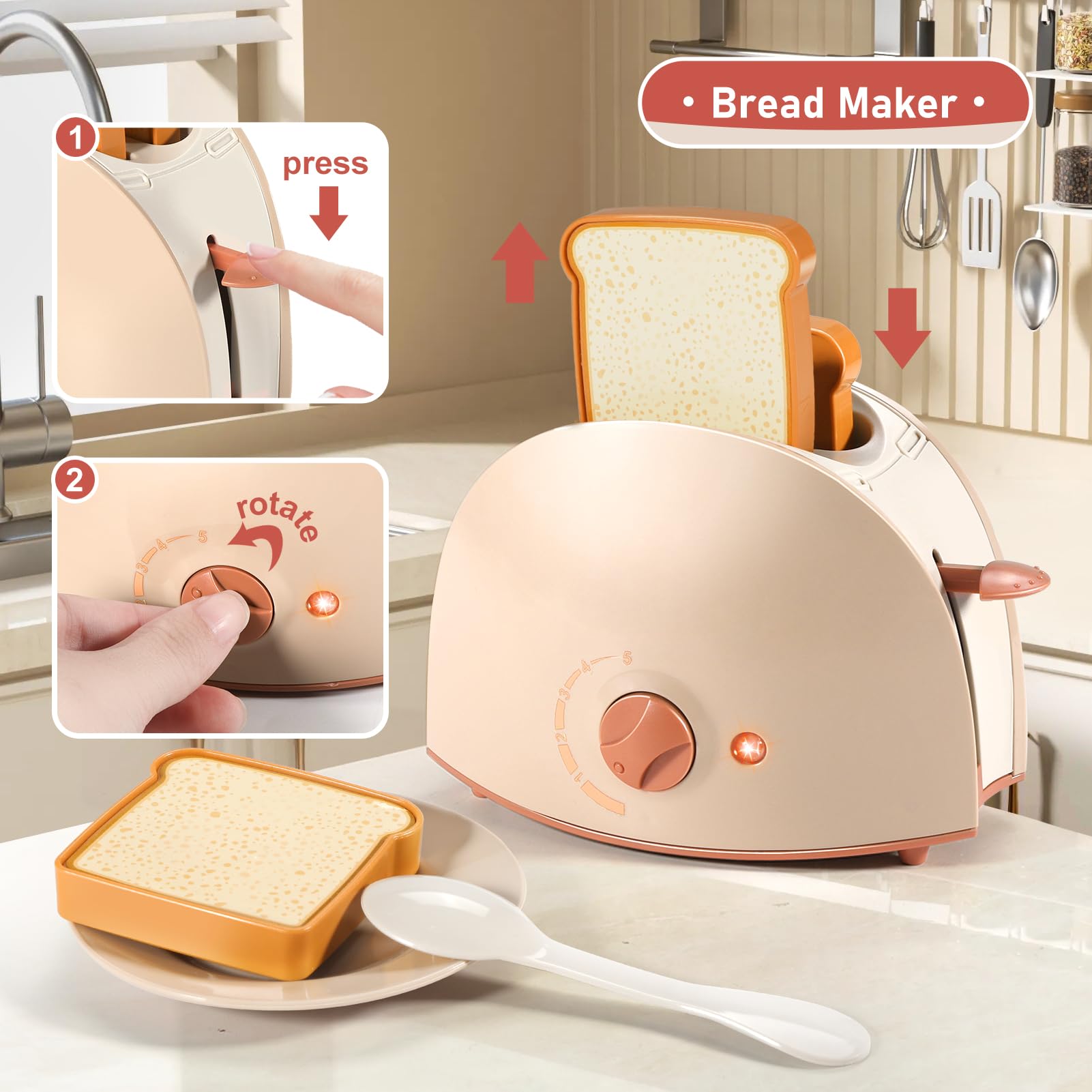 Spielzeug ab 3 Jahre - kinderküche zubehör mit Kinder kaffeemaschine ，Mixer kinderküche ，Toaster and kinderschürze ,Geschenk mädchen & Junge 3 4 5 6 7 Jahre