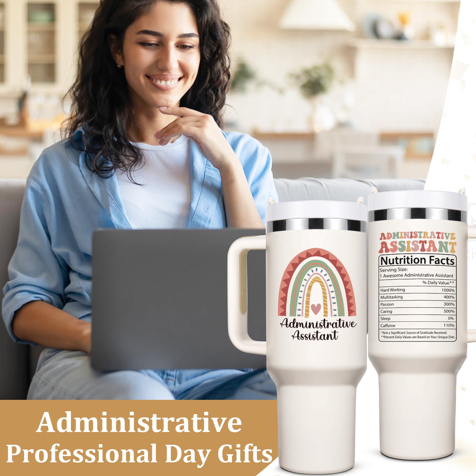Lifecapido Administrative Professional Day Gifts, Administrative Assistant 40oz Tumbler with Handle, Administrative Assistant Gifts, Birthday Gift for Women Administrative Assistant, Creamy