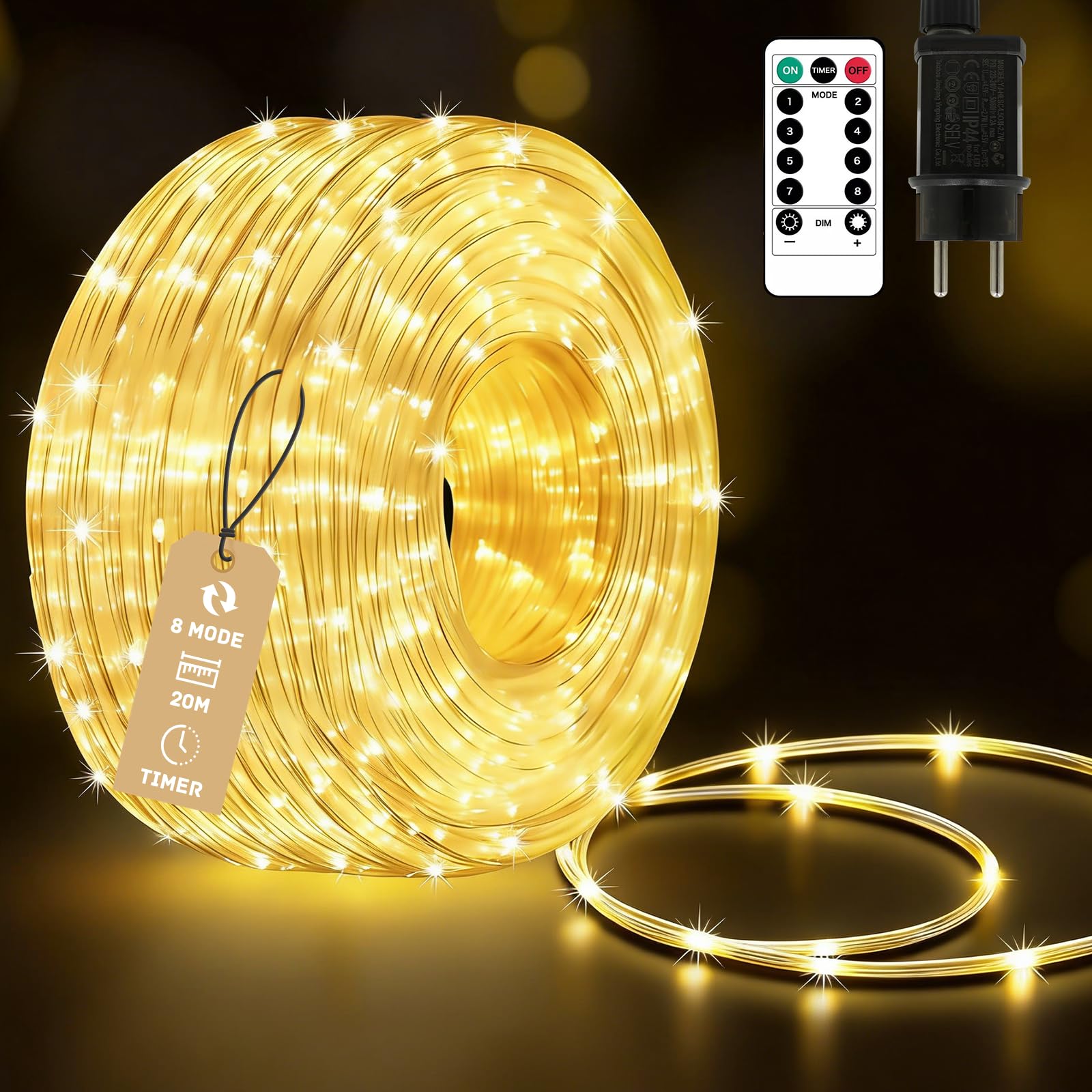 Auting 23M LED Lichterschlauch 400 LEDs Warmweiß, LED Schlauch Outdoor Feier Ø7.5mm mit Stecker Wasserdicht Timer, 8 Modi und Helligkeit dimmbar,Lichterkette für Außen Party Weihnachten Deko licht