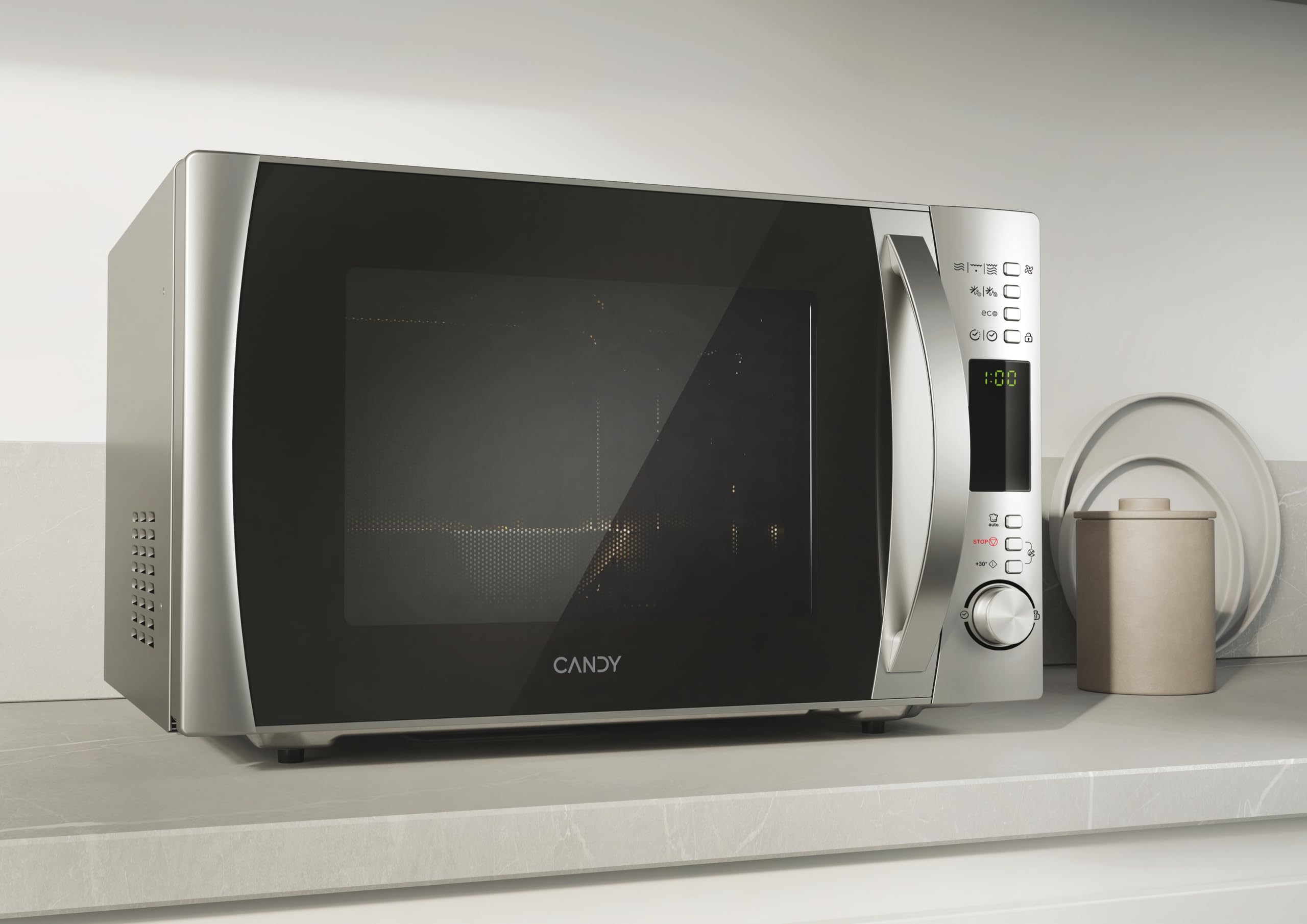 Candy CMXC30DCS Horno, Microondas con Grill, Capacidad 30L, Plato Giratorio 31.5 cm, 40 programas automáticos, Potencia 900W/110/2500 W, Color Silver, 900 W, 30 litros 15x20x10 cm