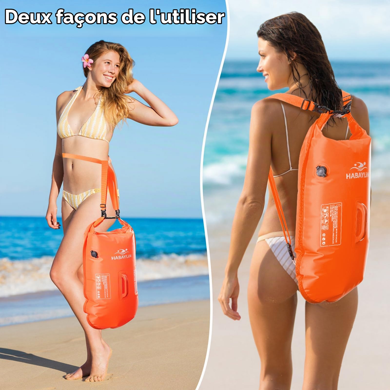 Bouée de Natation 28L, Gonflable Bouée Natation Eau Libre | Avec Sac Étanche De Rangement, Pour Adultes, Idéale Pour Triathlon, Kayak, Plongée, Eau Libre