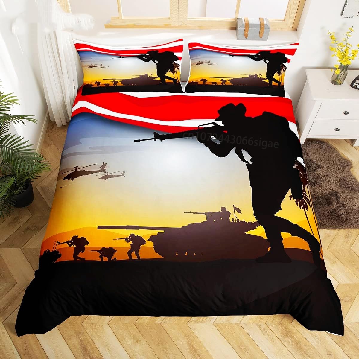 NDXRWDZR Single Bedding Set Soldier Duvet Cover for Kids Soft Hypoallergenic Microfiber Duvet Cover with Zipper Closure, 1 Duvet Cover 135x200 cm + 2 Pillowcases 50x75 cm