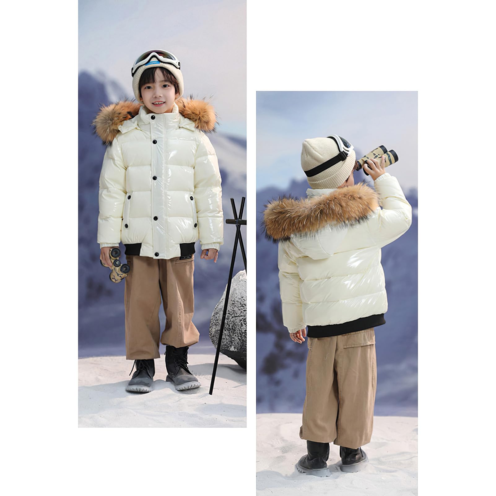 amropi Bambine e Ragazze Cappotto di Piumino Invernale Lucido Giacca con Cappuccio in Pelliccia Caldo Capispalla