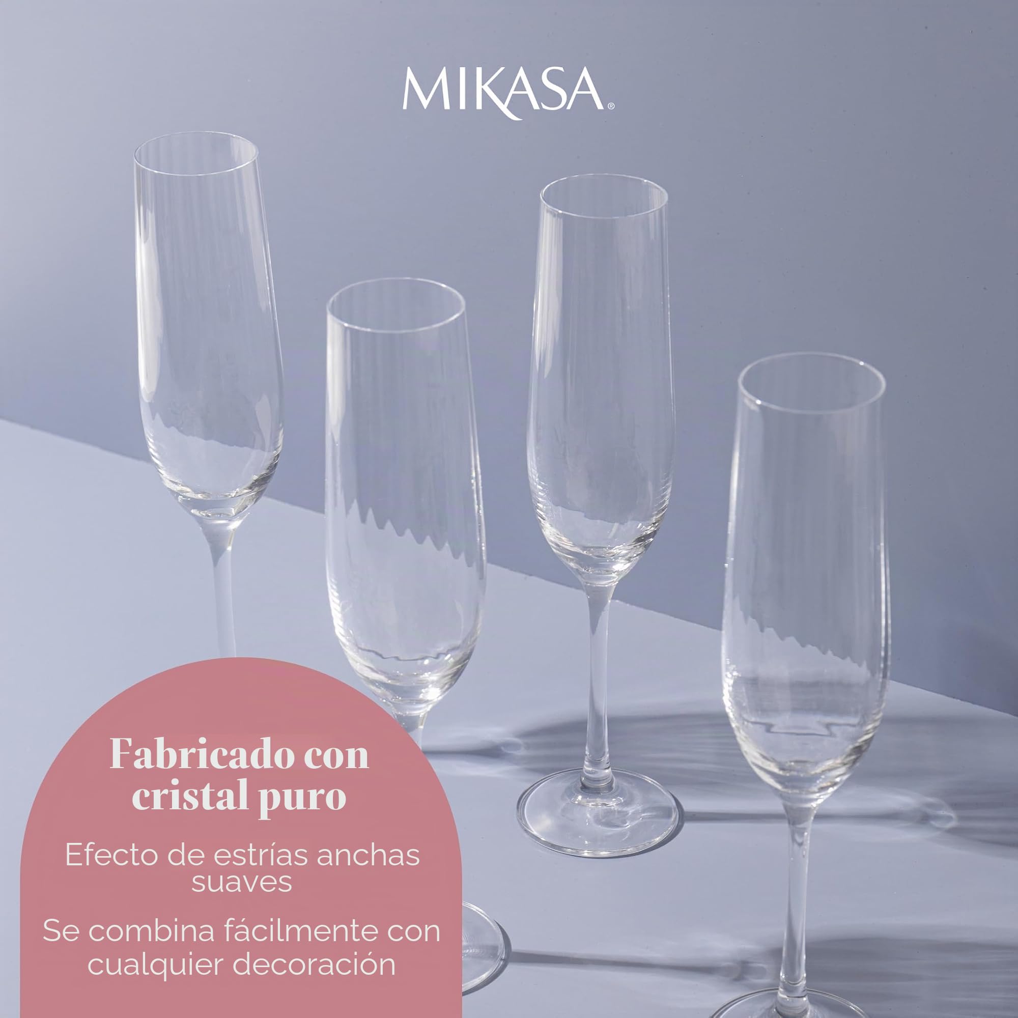 Mikasa Treviso Copas de cristal, 190 ml, juego de 4 sin plomo, copas de champán con efecto ondulado para celebraciones