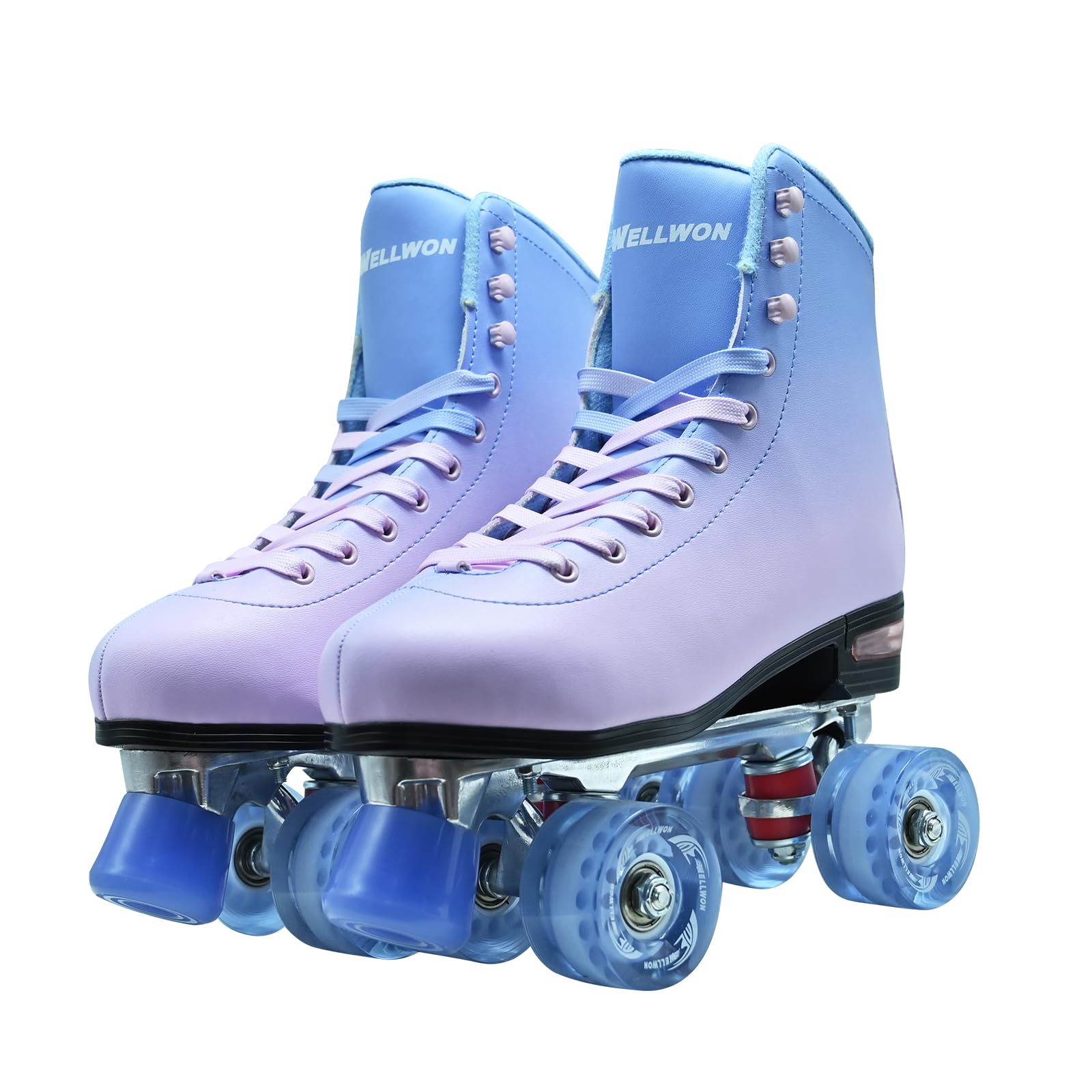 WELLWON Roller Skate for Women and Men, Classic Design High-Top PU Leather Quad Roller Skates for Outdoor and Indoor, Rollerskates for Beginner Size 6
