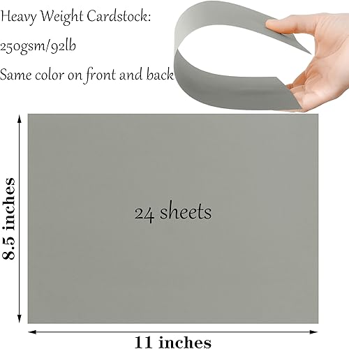Miniatura 2 de 24 hojas de papel de cartulina gris de 8.5 x 11 pulgadas para tarjetas de bricolaje, invitaciones, álbumes de recortes y otras manualidades (92