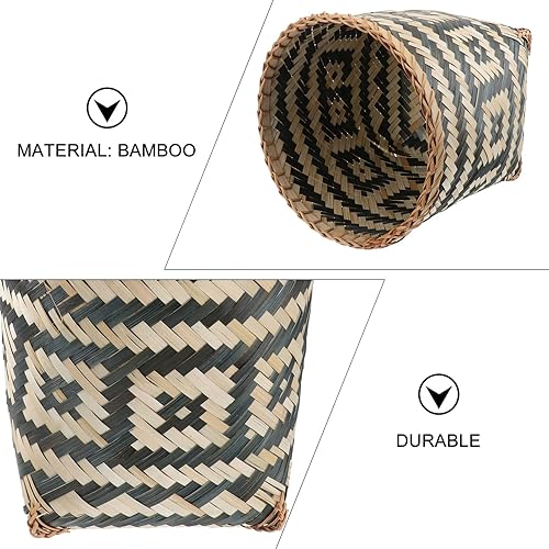 Miniatura 7 de Cesta de basura tejida de bambú: cesta de basura decorativa de granja, cubo de basura redondo de ratán, cesta de lavandería de mimbre para baño,