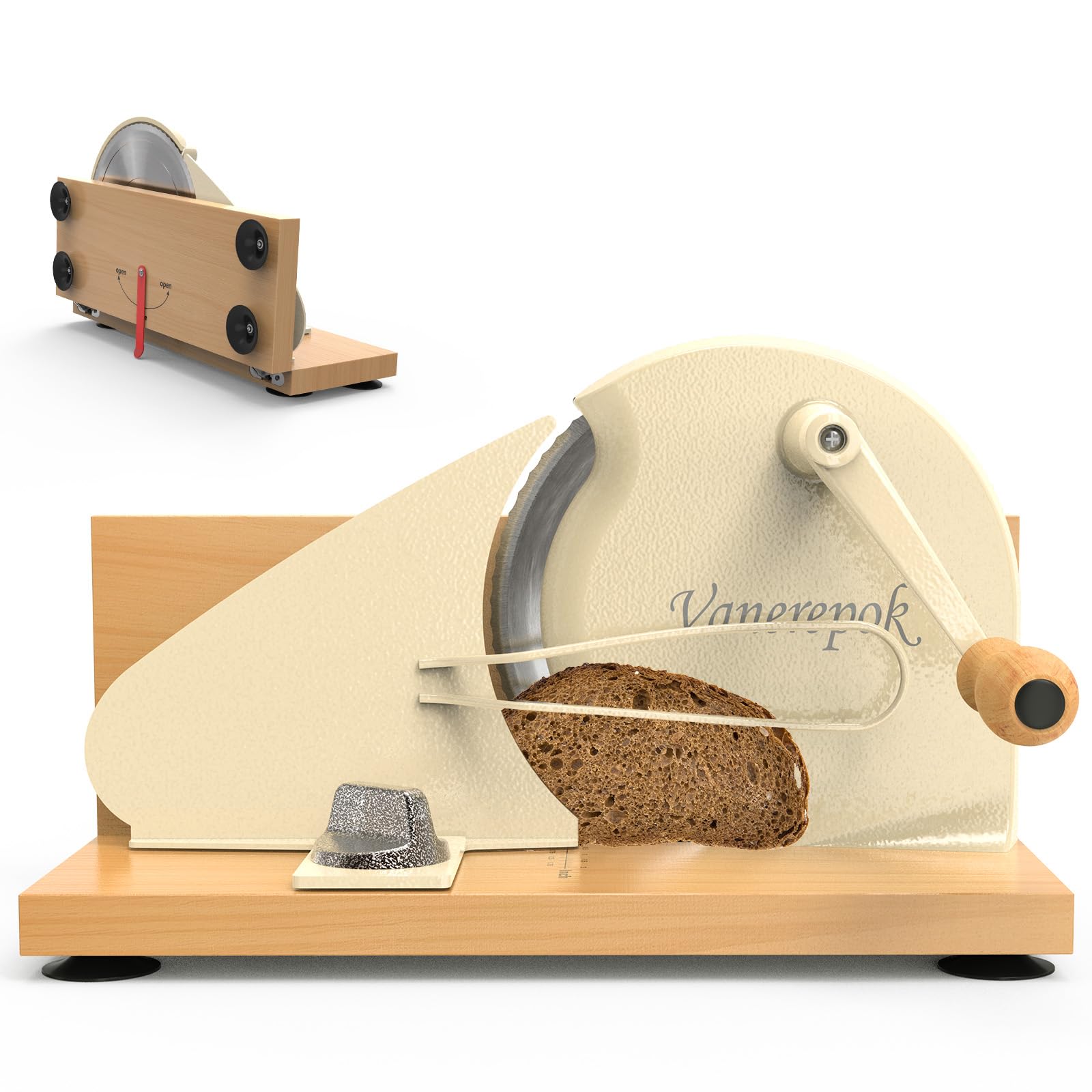 Foldable Extra Large Manual Bread Slicer for Homemade Sourdough - With Scale Line, Non-Slip Suction Cups, Folding Base and Bread Guide for Home Kitchen and Bakery, Adjustable Thickness &amp; Evenly Slice