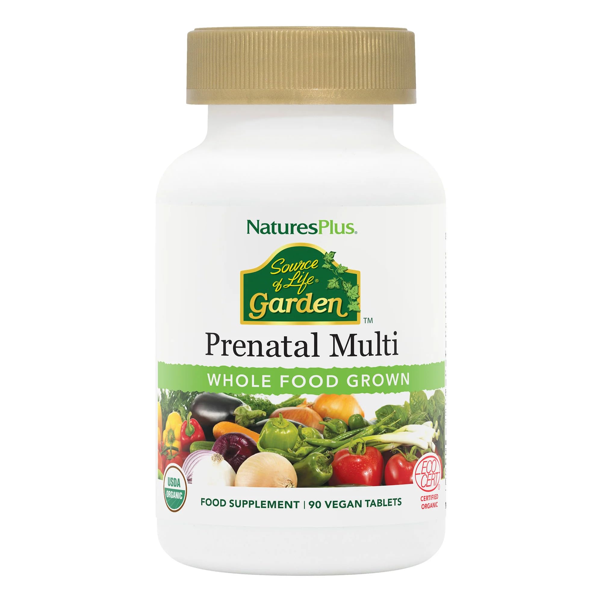 NaturesPlus Source of Life Garden Organic Prenatal Multivitamin - Vegan Prenatal Vitamins Supplement - Folate, Methyl B12, Iron - Organic, Gluten Free - 90 Tablets
