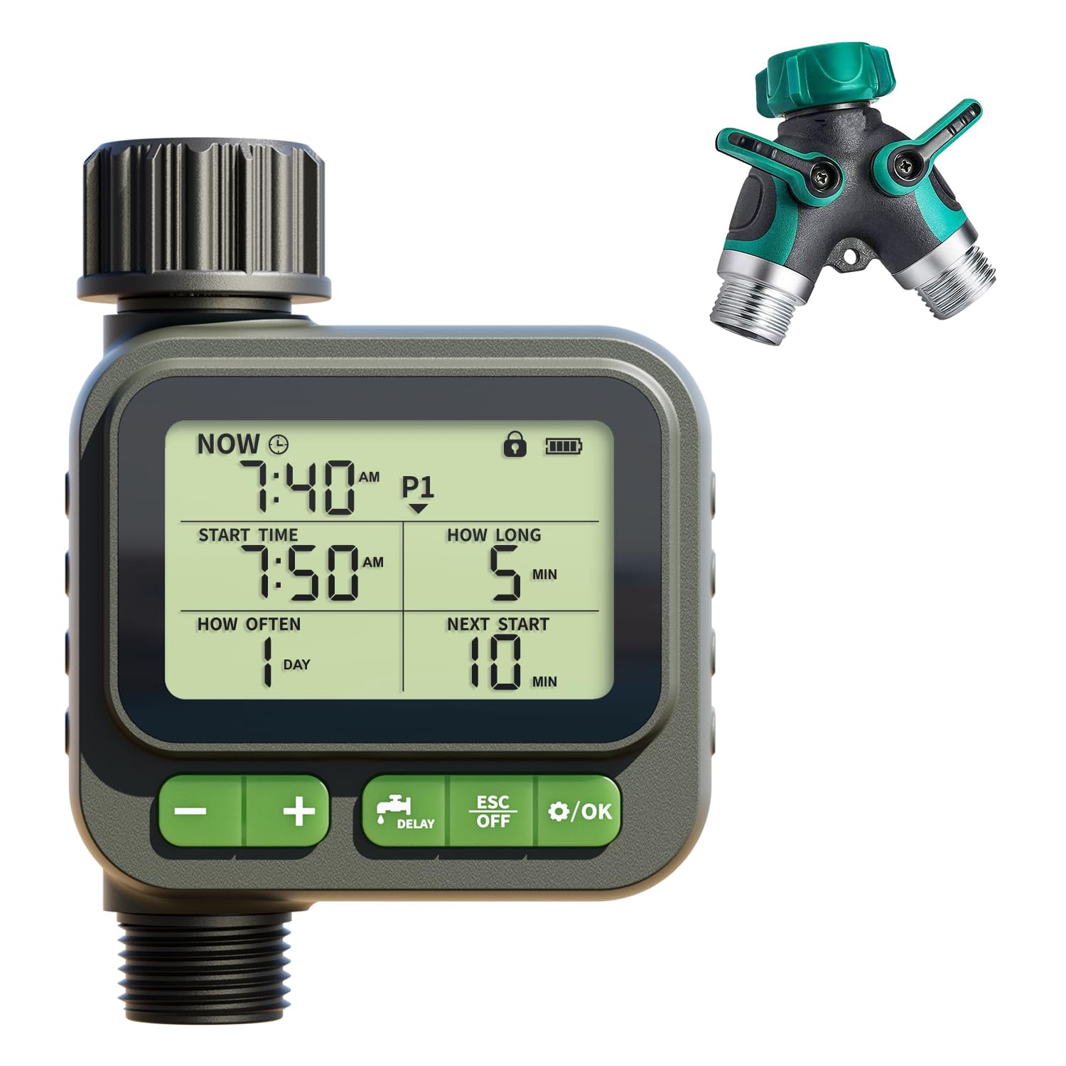 Timer irrigatore, timer programmabile per tubo da giardino, rubinetto per tubo da giardino, rubinetto per tubo flessibile esterno temporizzato con 4 piani/ritardo pioggia/sistema di