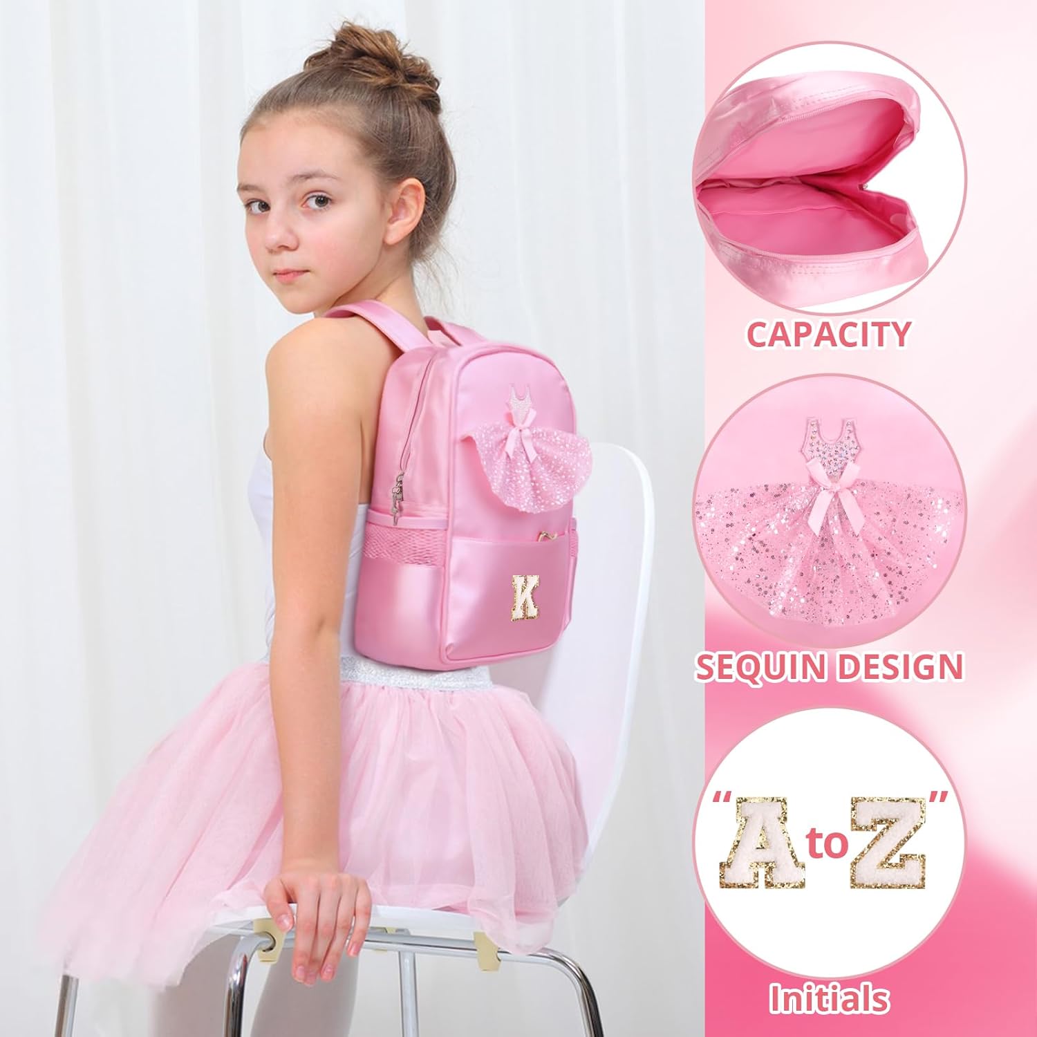 Personalized Dance Backpack Ballet Bag For Girls Kids Toddler, Small Dance Bag Gifts For Girls 3 4 5 6 7 8 Year Old (K) - Image 3
