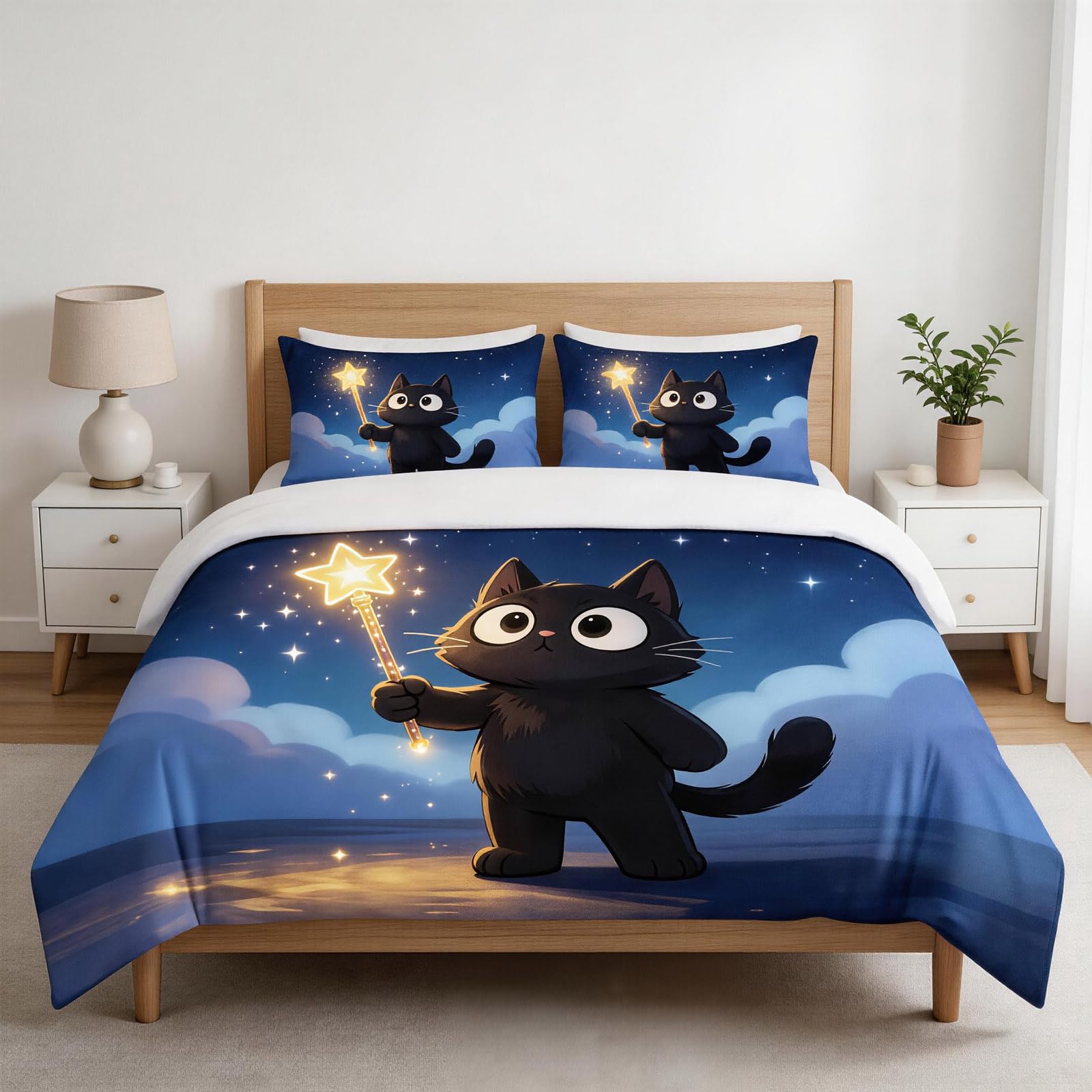 Housse de couette 140x200 impression 3D chat magique en microfibre douce et infroissable