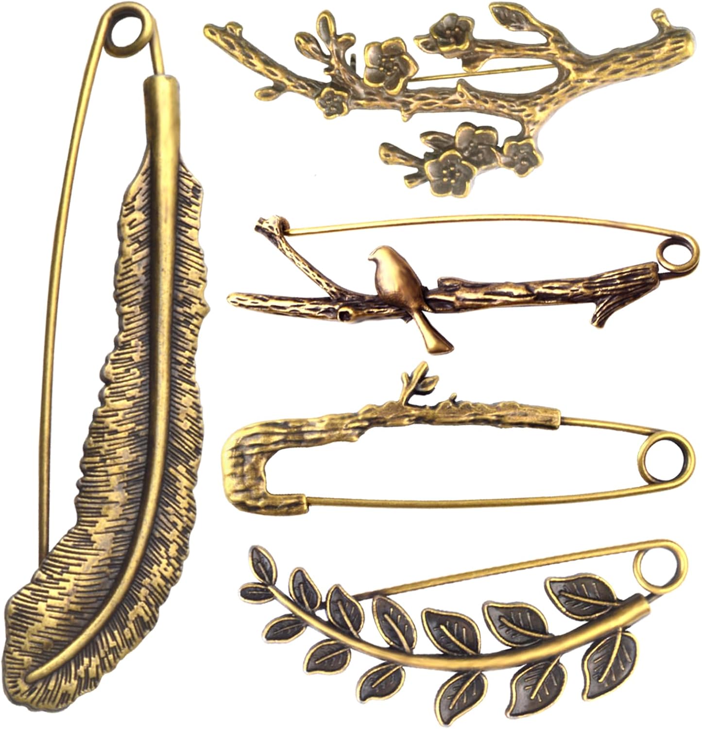 Extra Large Safety Pins Vintage Crystal Tree Leaf Branch Brooches Big Alloy Heavy Duty Sweater Shawl Clip Brooch Pin for Clothing Dress Skirt Hat Scarf Blanket