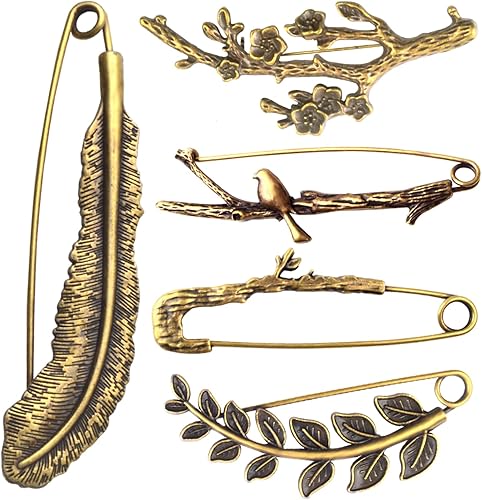 Extra Large Safety Pins Vintage Crystal Tree Leaf Branch Brooches Big Alloy Heavy Duty Sweater Shawl Clip Brooch Pin for Clothing Dress Skirt Hat