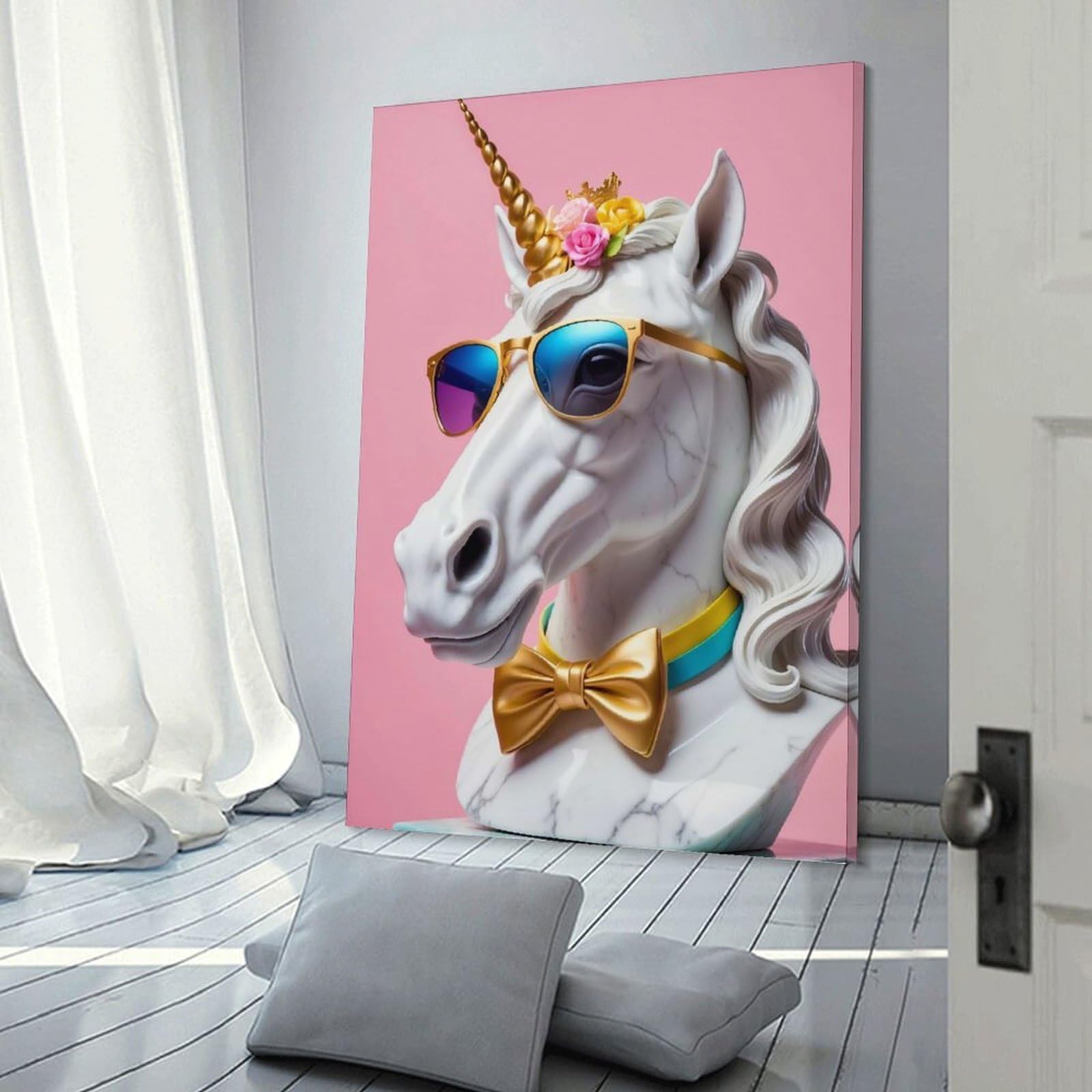 Junmoney Frame-Style-23 Stylish Unicorn Bust With Sunglasses Canvas Wall Art 20X30inch(50X75cm), For Workspace Walls, Study Corners Or Bedrooms, Wall Art That Adds Style To Work Areas