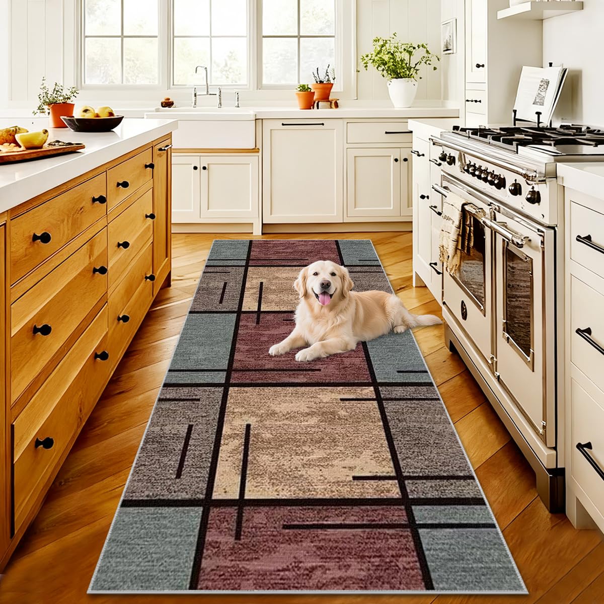 Tapis cuisine devant évier multicolore grand tapis entree interieur lavable 60x500