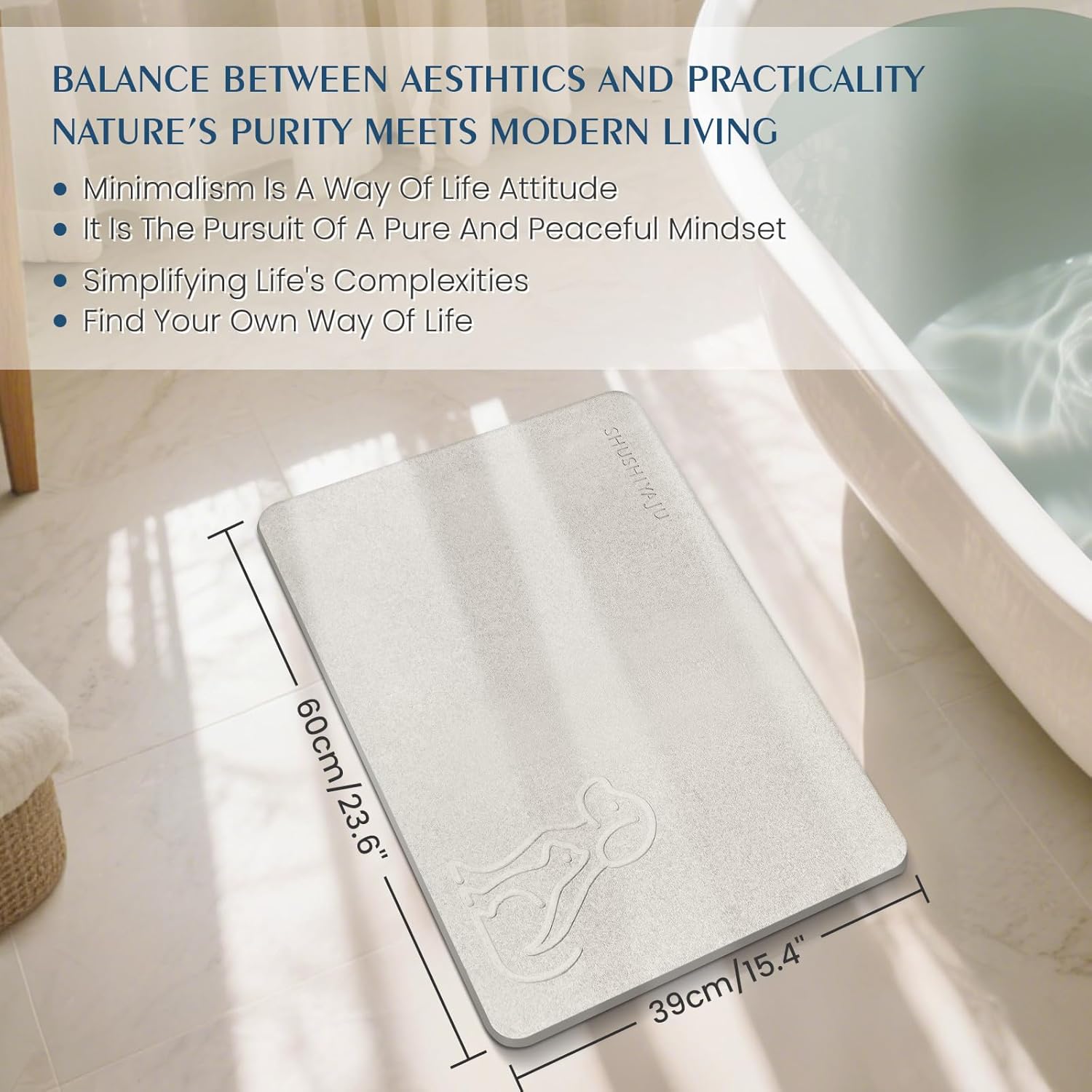 Stone Bath Mat Quick Drying Absorbent Shower Mat Diatomaceous Earth Pad Bathroom Floor Bathtub Pad Non-Slip Easy to Clean Bathroom Essentials (Pet Pattern-Beige)