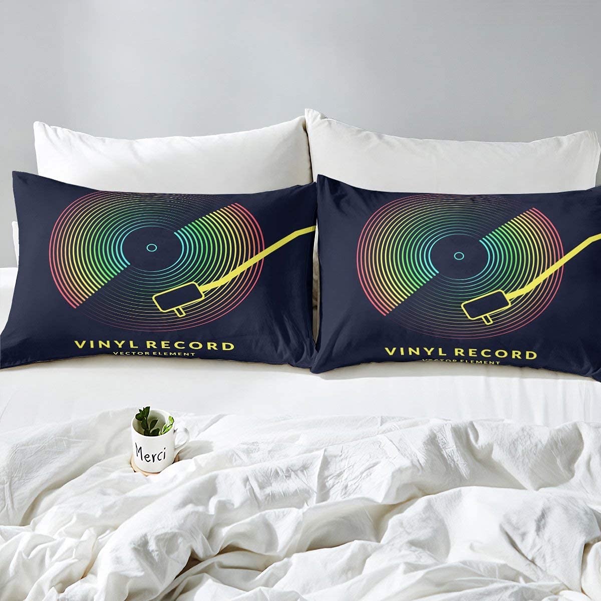 Homewish Rock Music Bettbezug, Vinyl Record Deckbett, Hip Hop Hippie Grunge Stil Bettbezug, Regenbogen irisierende Bettwäsche Set (kein Tröster) Wohnheim Dekorative 3 Stücke Doppel Größe, Multi 34