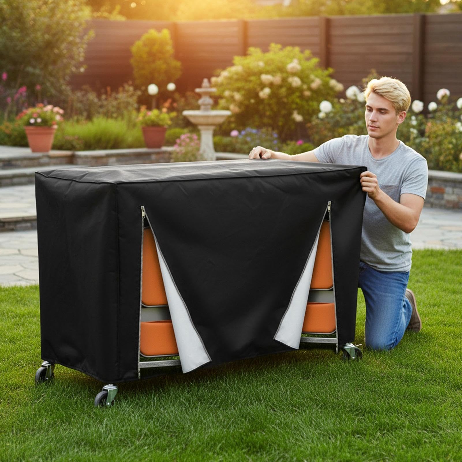 Funda plegable para silla, protector impermeable para interiores, 73 x 35 x 42 pulgadas, cubierta antipolvo 420D, para playa, camping, patio, jardín, picnic