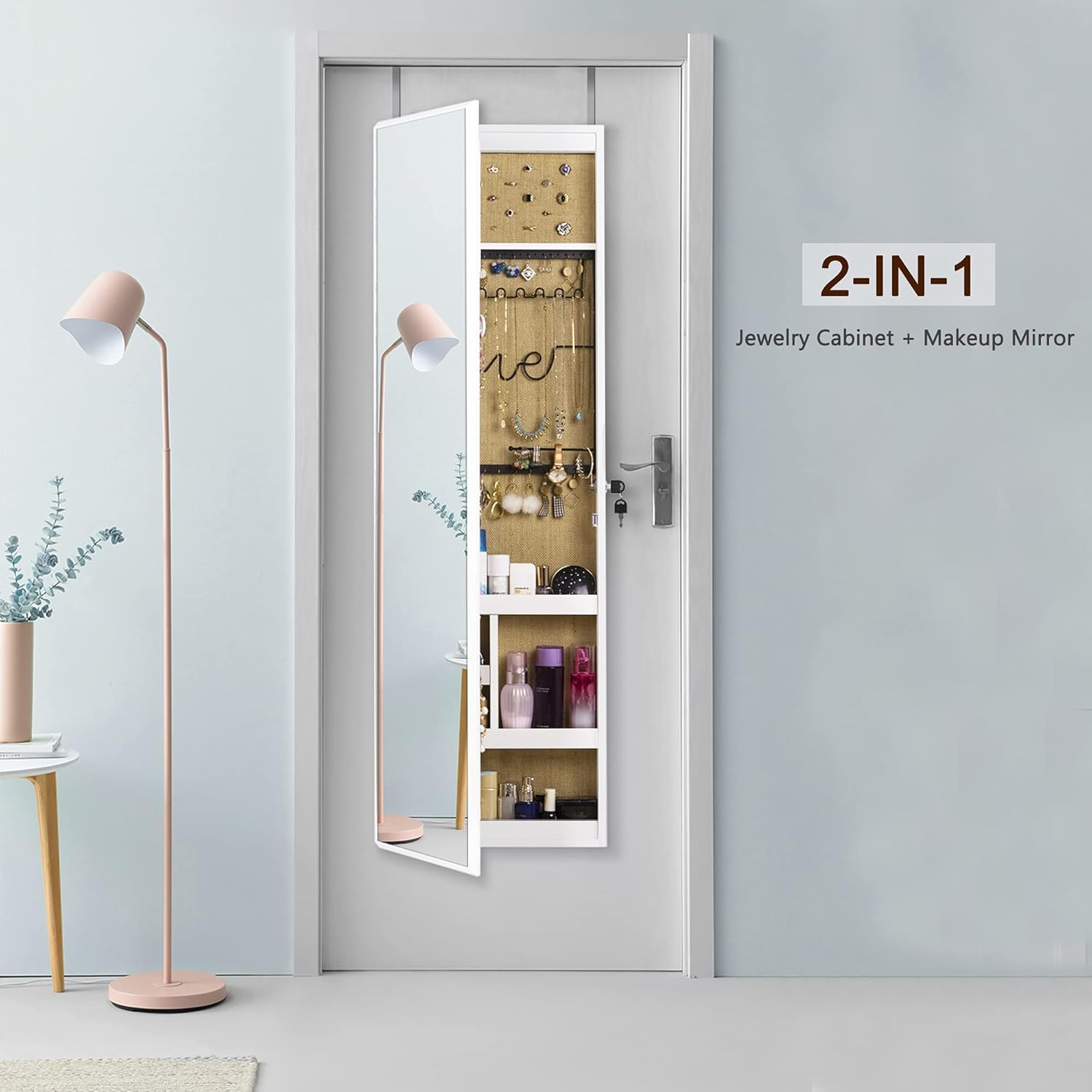 SZQINJI Jewelry Armoire Cabinet with Full-Length Mirror, Large Storage Jewelry Organizer, Wall/Door Mounted, Lockable, Pure White : Clothing, Shoes & Jewelry