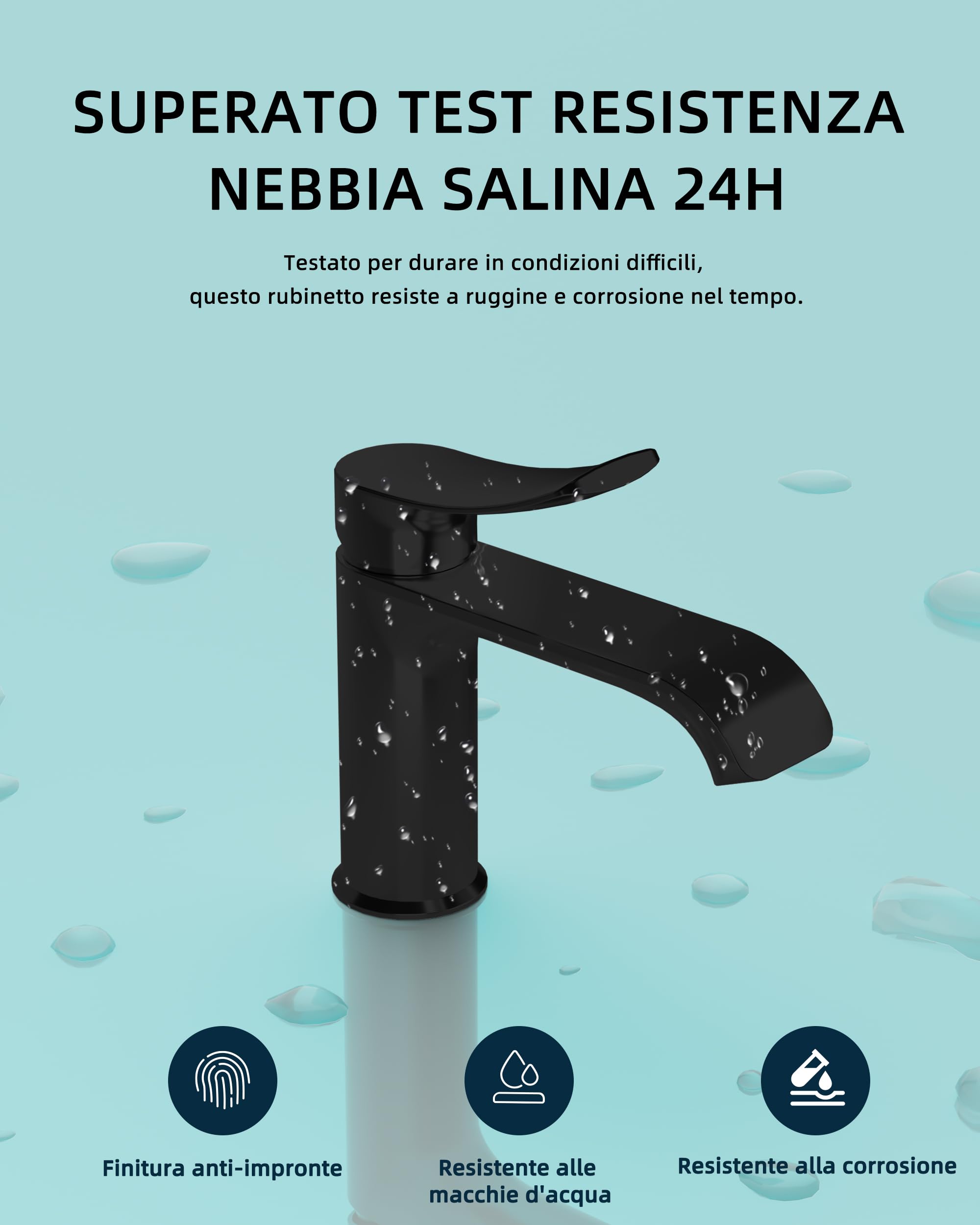 BELZ Rubinetto Monocomando per Lavabo di Bagno Nero, Materiale Ottone Solido con Beccuccio 87mm, Senza Perdite e Risparmio Acqua, Adatto per Bagni e Servizi Igienici Ospitali