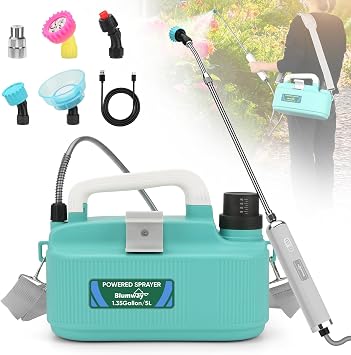 BlumWay Battery Powered Sprayer 1.35 Gallon, 4000mAh, Powerful Electric Sprayer with 5 Mist Nozzles, Rechargeable Handle, Garden Sprayers for Lawn Garden-Green