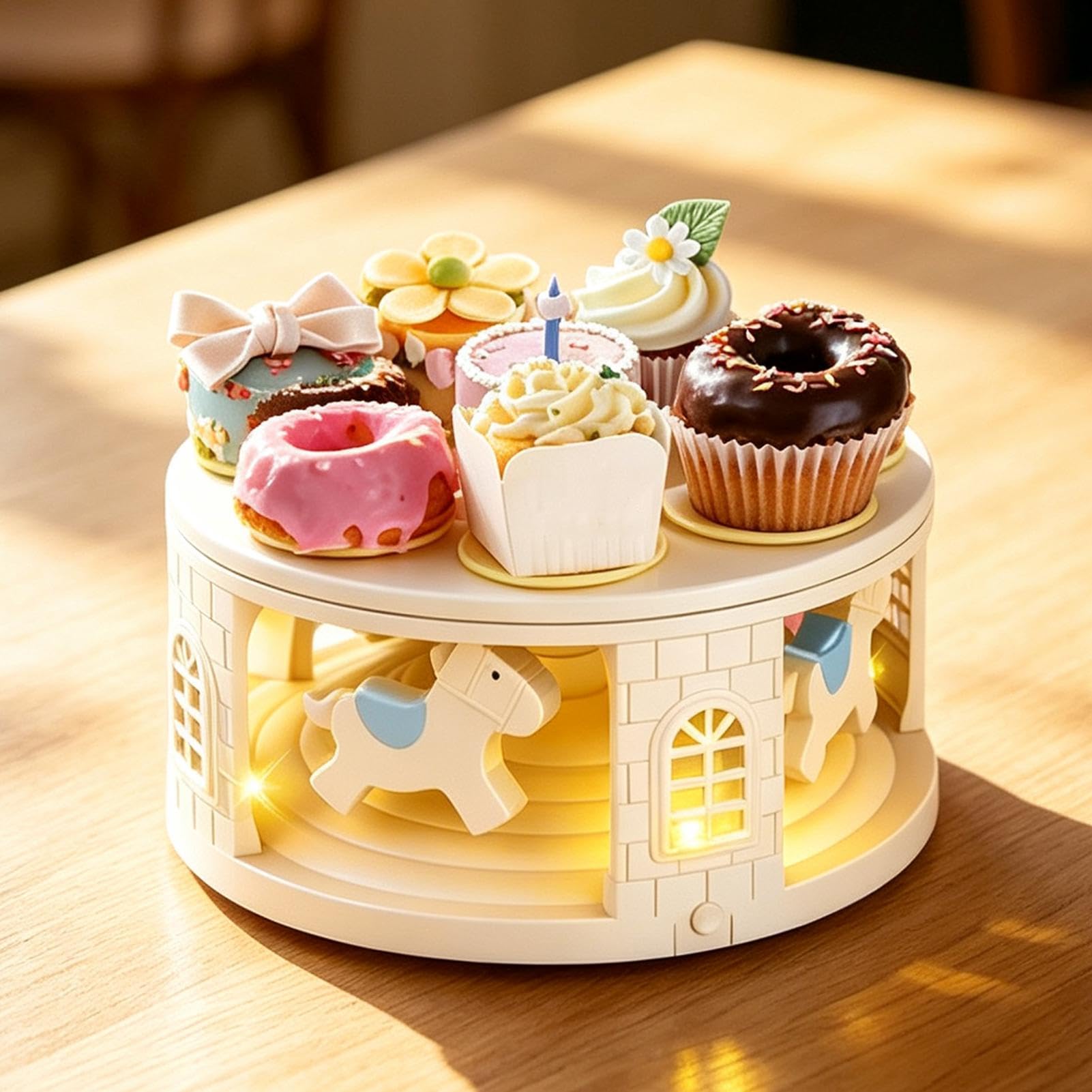 Tortenständer Mit Sockel Drehbar mit Musik und Licht, 8 Platten | Party-Dessertständer Kuchenplatte Für Essen Donuts Süßigkeiten Snacks Zuhause Geburtstag Hochzeit Weihnachten