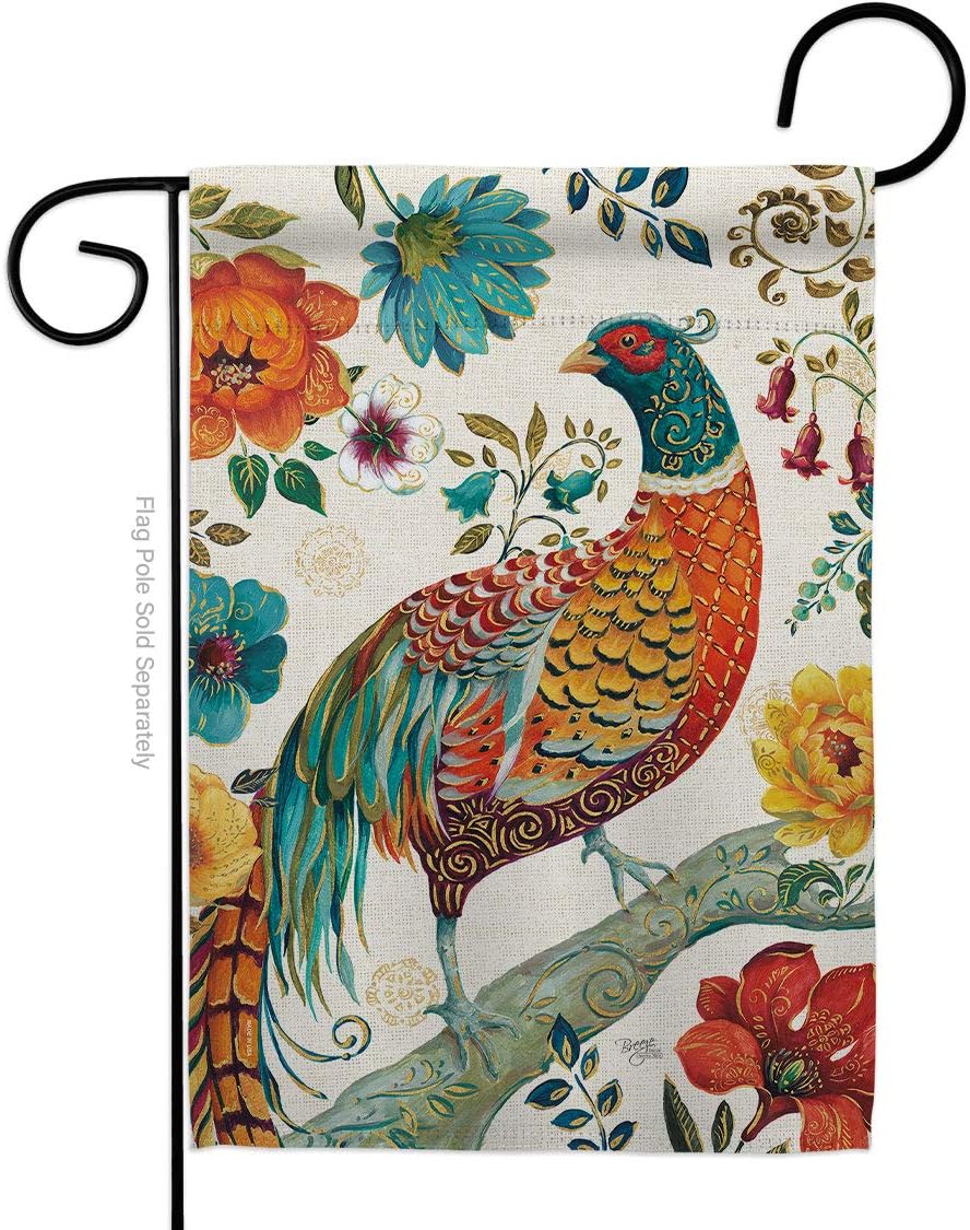 Breeze Decor G155056-BO Suzani Peacock Friends Birds Decorative Vertical, Garden Flag 13"x 18.5", Multi-Color