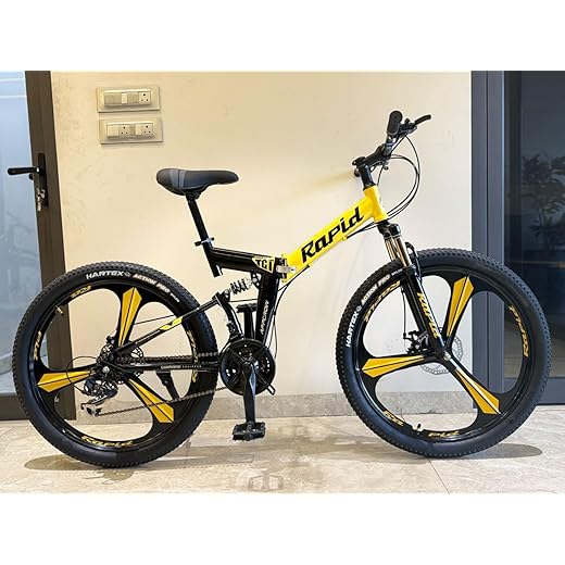 Appgrow 26T, Foldable 21 Speed Gear Cycle, 17 Inches Frame Folding Bike for Unisex-Adults with Disc Brake and Dual Suspension -, Black