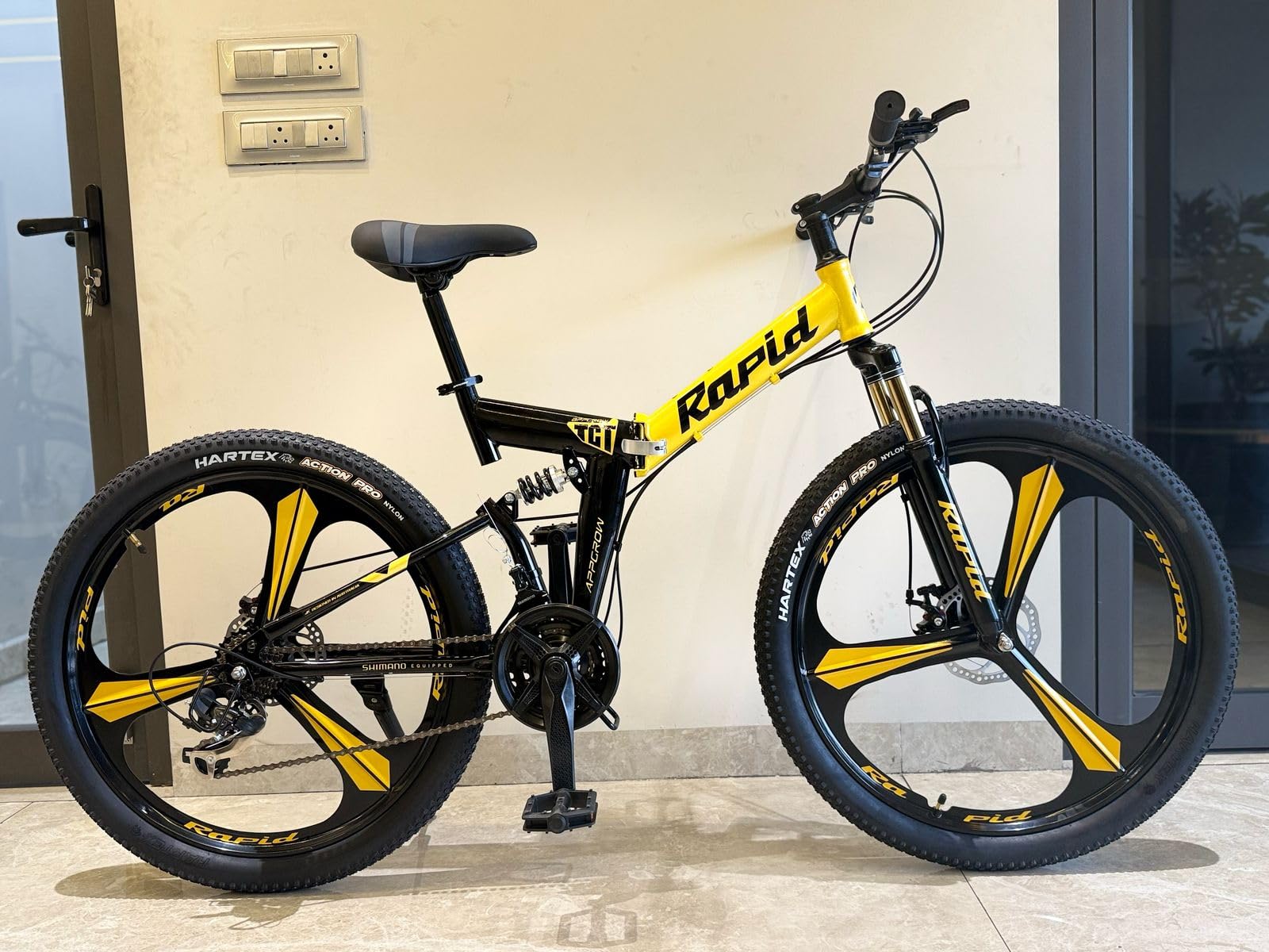 Appgrow 26T, Foldable 21 Speed Gear Cycle, 17 Inches Frame Folding Bike for Unisex-Adults with Disc Brake and Dual Suspension --image-33