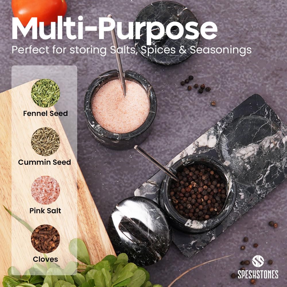SPESHSTONES Salières avec couvercle et plateau 3” pouces – Contenants à sel faits à la main pour comptoir – Pot à sel avec couvercle pour table de cuisine
