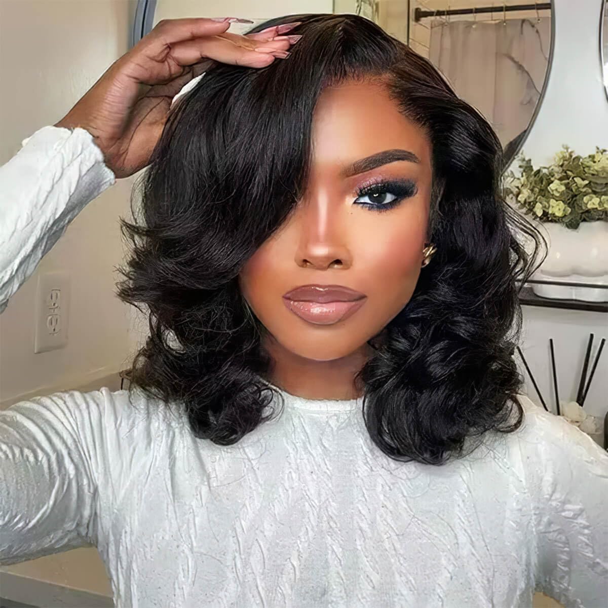 mscoco Bob Wig Human Hair 6×5 Natural Black Body Wave Lace Front Wigs Human Hair Pre-bleached knots Glueless Bob Wig Human Hair Glueless Wigs Human