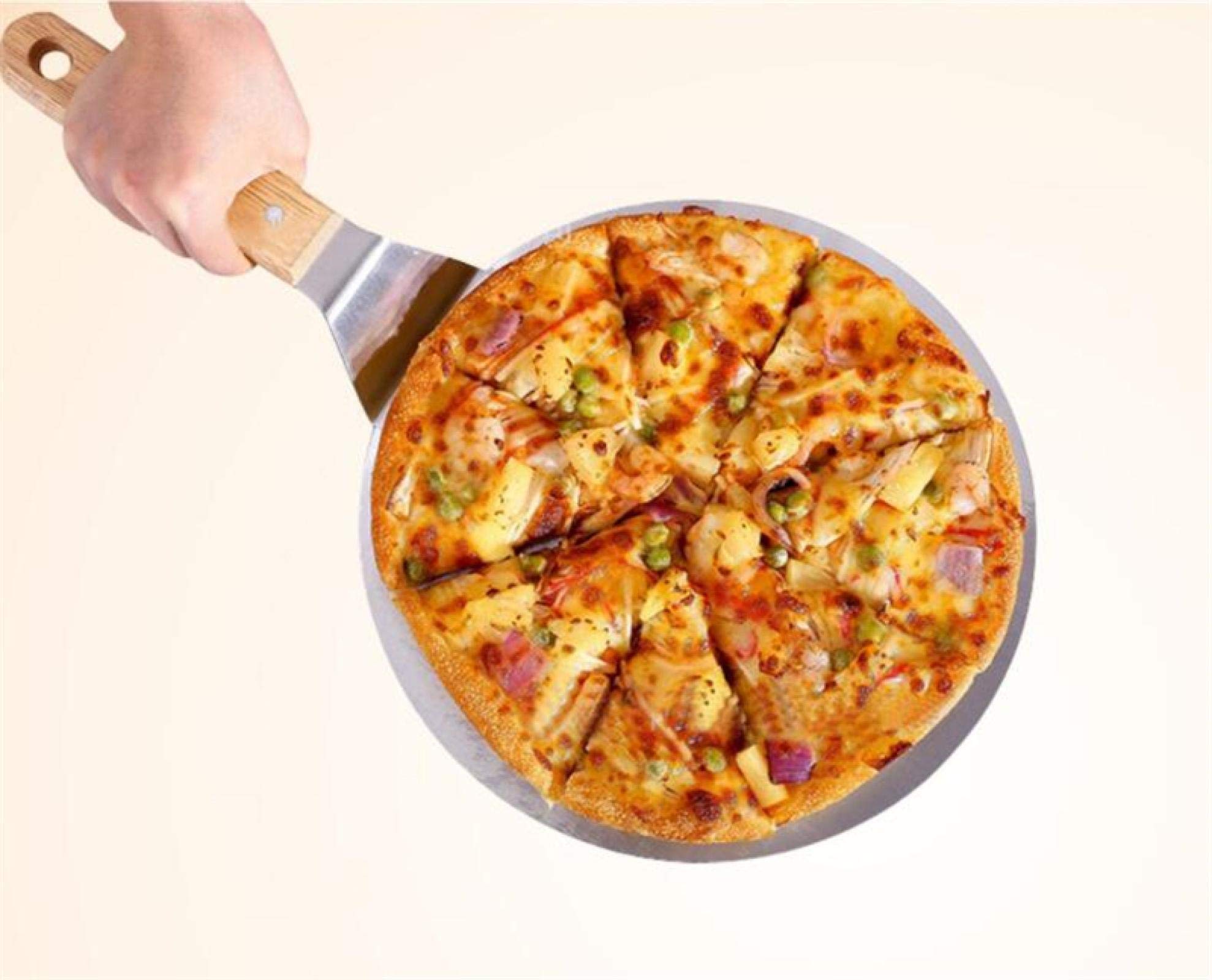 Łopata do pizzy, okrągłe narzędzie do pieczenia ze stali nierdzewnej z drewnianym uchwytem, szpatułka do pizzy zapobiegająca poparzeniom do akcesoriów kuchennych, idealna do pieczenia i serwowania