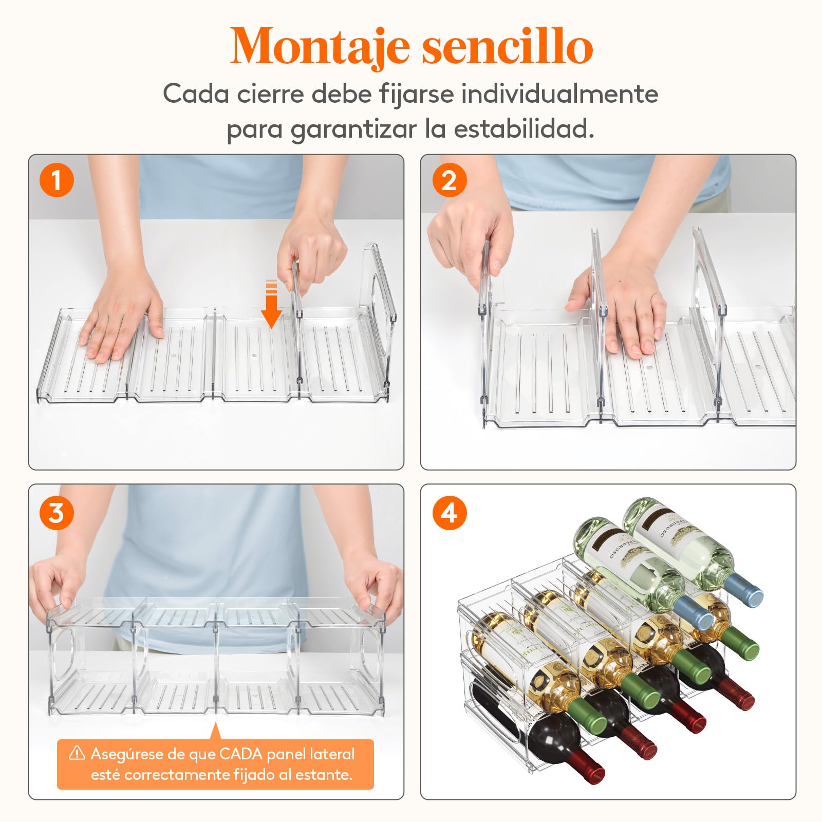 Lifewit Botellero Frigorifico para 12 Botellas, 3 Niveles Apilables Botellero para Vino, 42 x 20 x 23 cm Organizador Botellas