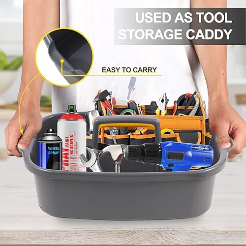 Miniatura 6 de Whalegend Paquete de 2 organizadores de limpieza, organizador de limpieza gris y blanco con asa, almacenamiento de herramientas de plástico,