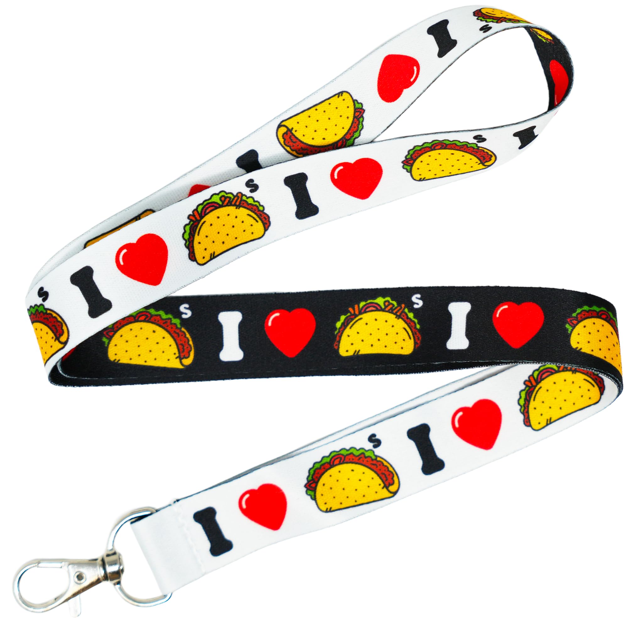Tigoli I Love Food Lanyard – Choice of Pizza, Burger or Taco Design | Fun Double-Sided Satin Lanyard with Metal Clasp | Perfect for Food Lovers, Chefs & Everyday Use (Tacos)