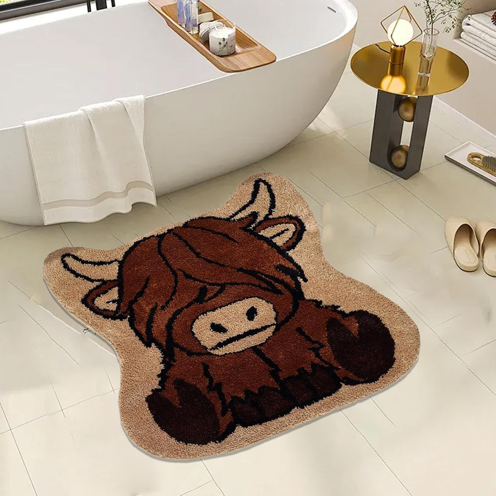 Alfombra de baño de vaca, alfombrilla de ducha ultra absorbente de agua