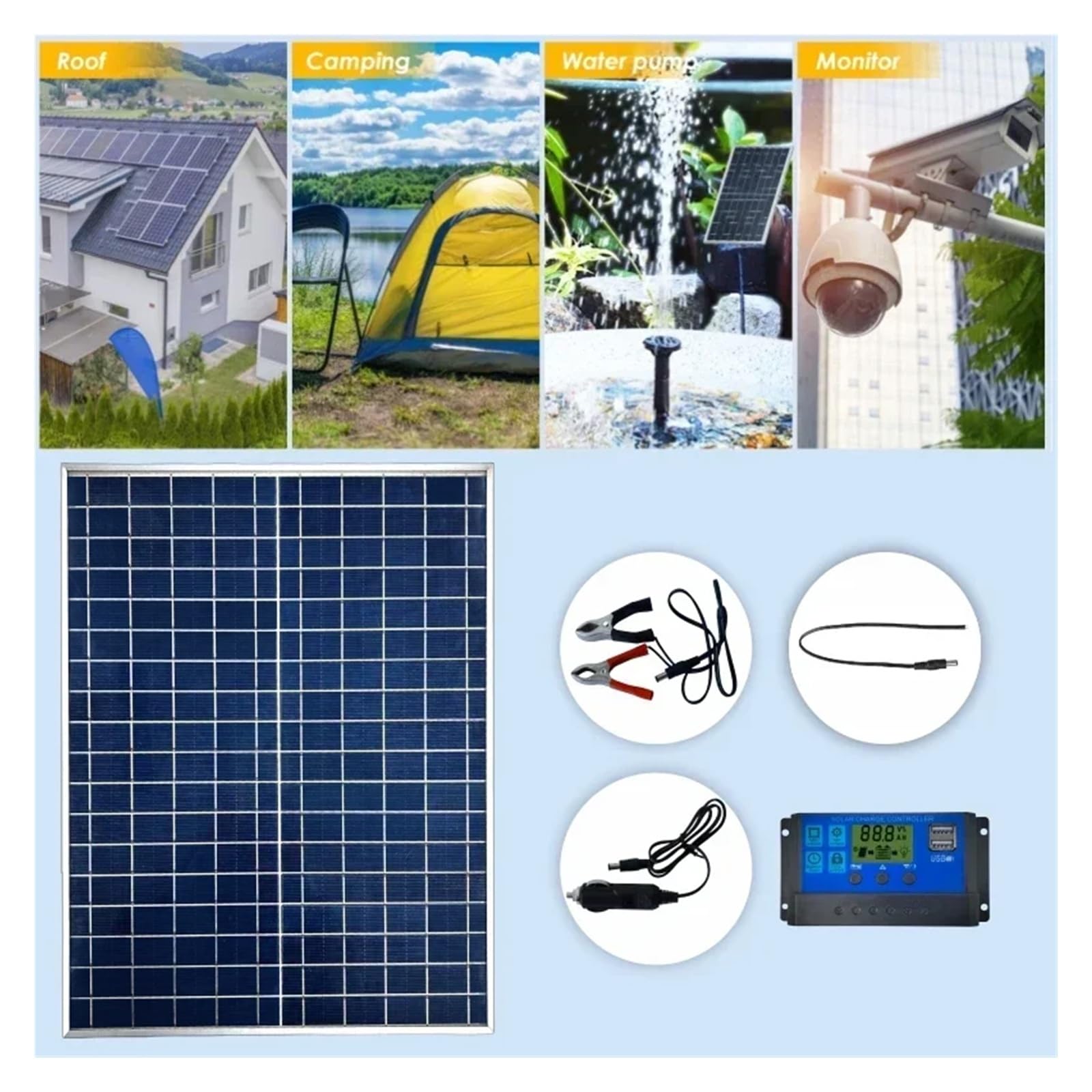 Kit de panel solar fotovoltaico de 1000W, 500W, 12V, cargador de panel solar con controlador 100A, adecuado for baterías rápidas en hogares/camping/RV(2PC Controller kiTS)