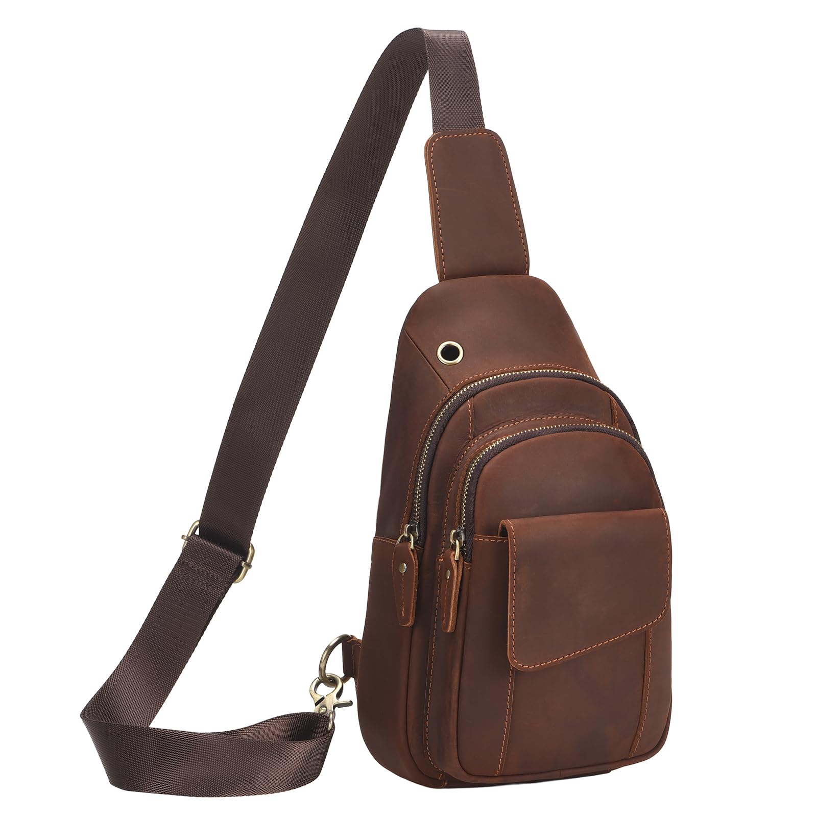 Full-Grain Leather Crossbody Bags for Men Women Vintage Genuine Leather Sling Bag Trendy Casual Chest Bag Matt Brown