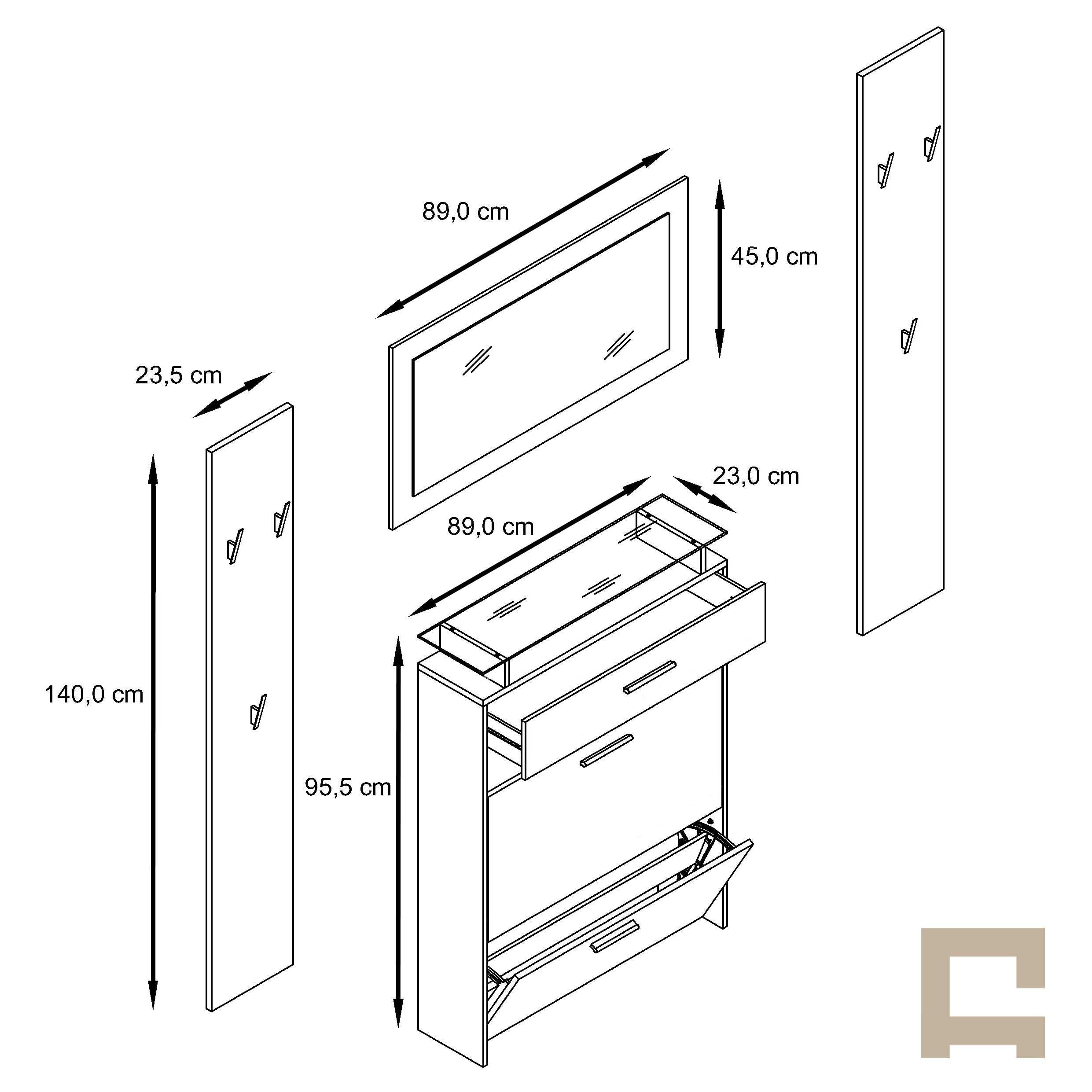 Vladon Garderobe Malea Garderobenset Weiß matt Schwarz matt
