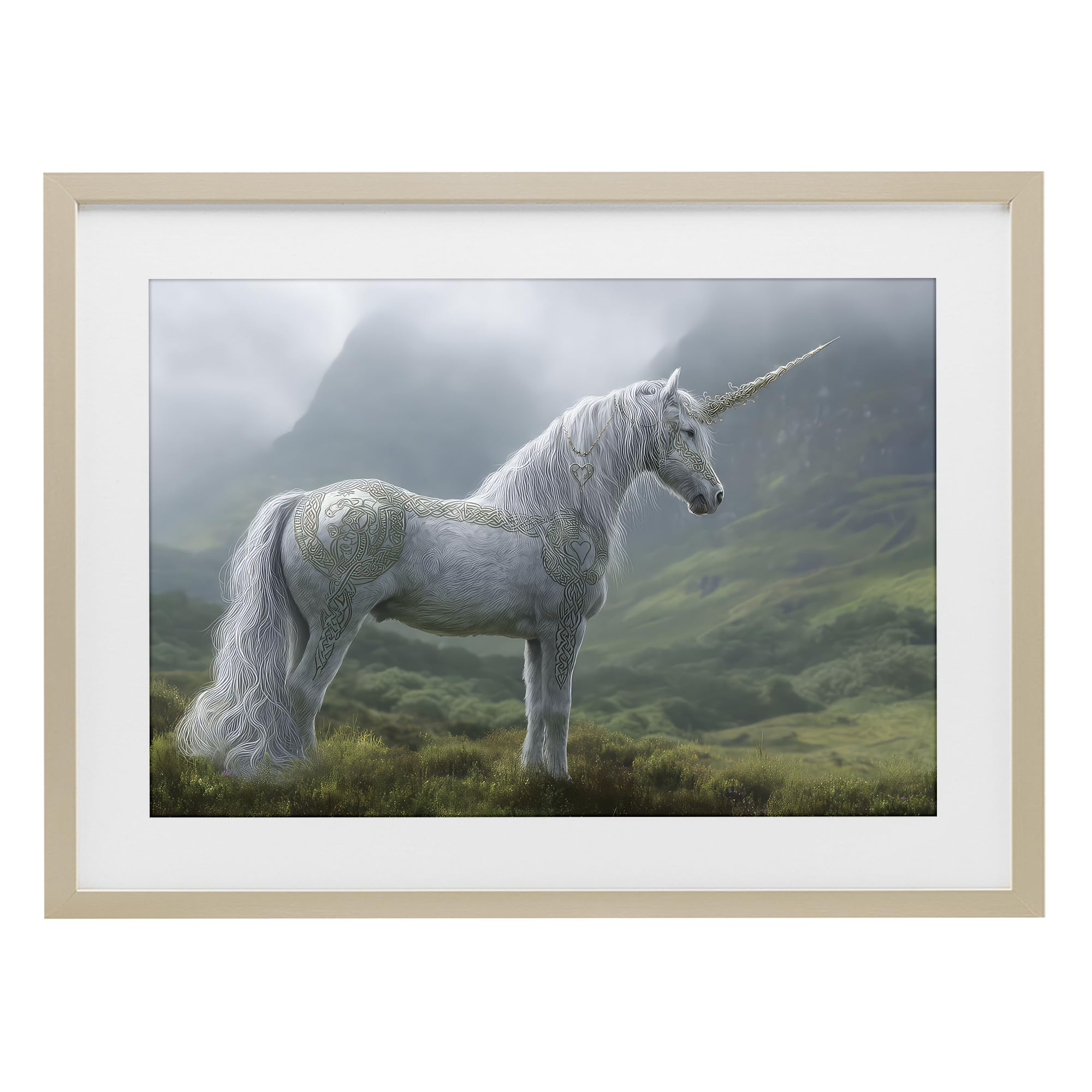 'Elegant Celtic Unicorn'| Framed Print Under Glass