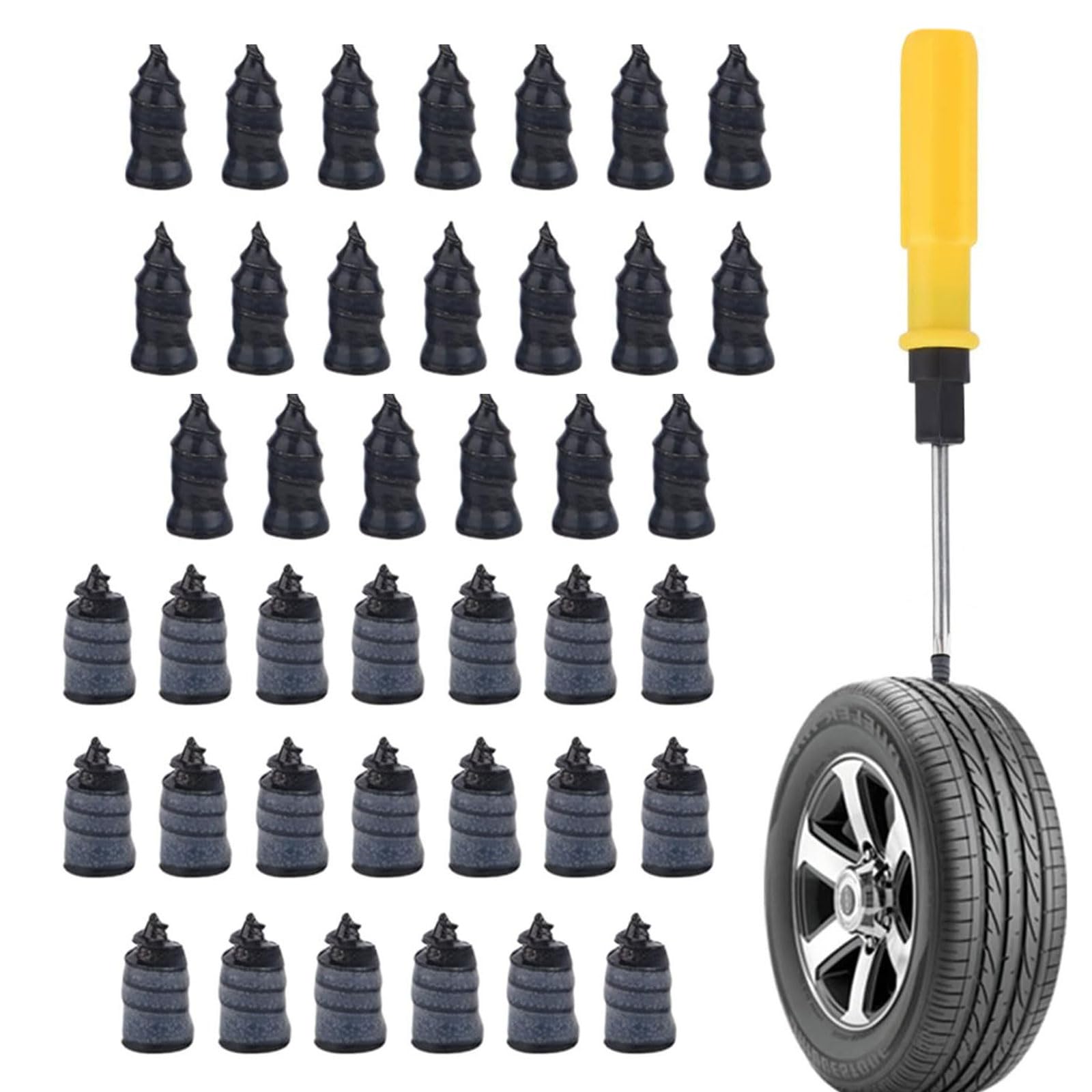 40 PCS Car Tire Repair Nail Kit, High Hardness Wear-resistant Leak-free Screw-in Tire Plug with 5.9" Screwdriver, Repair Modification Accessories, for Most Cars, Trucks and SUVs (Black)