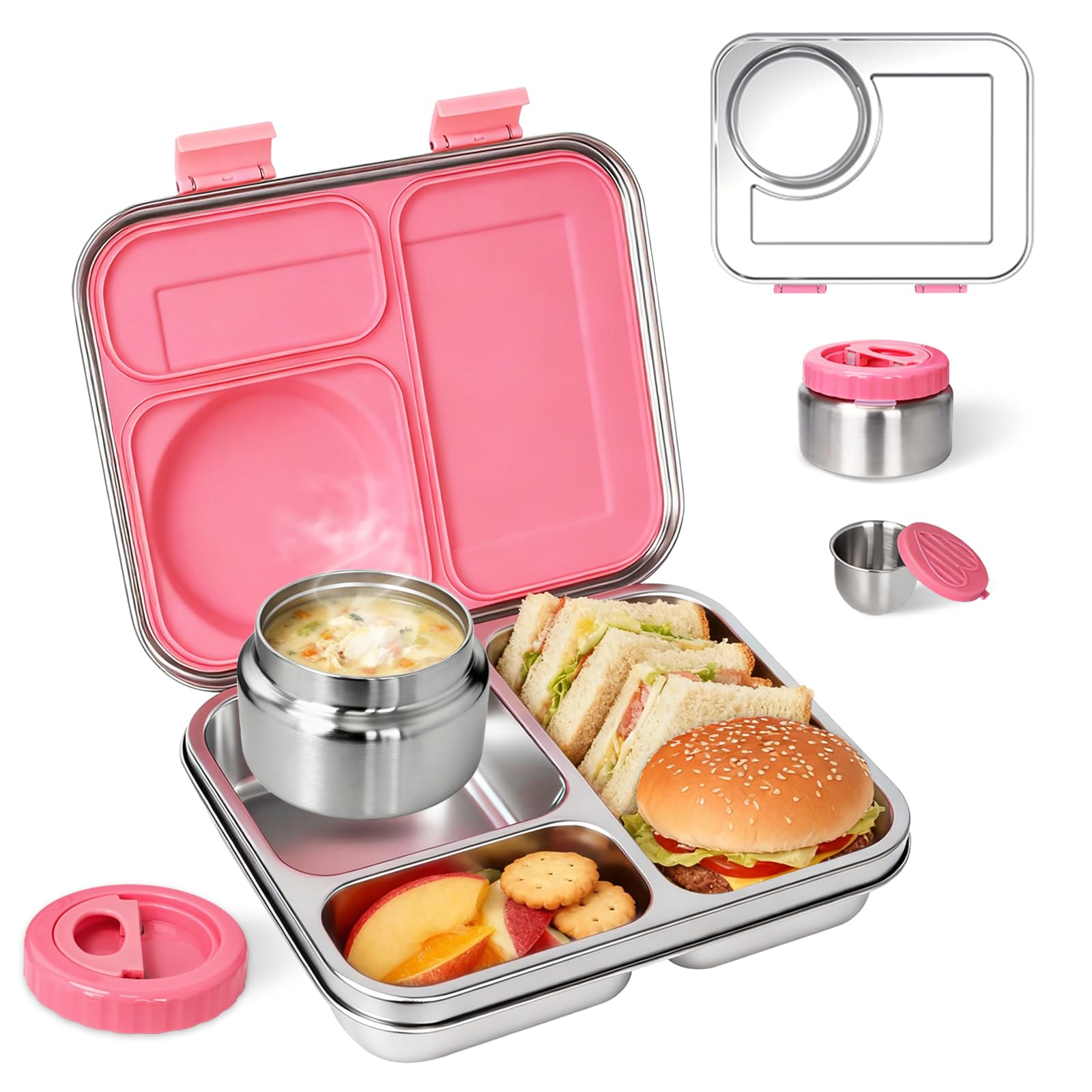 View 1 of **MISSING SOUP CONTAINER** WoniuSnail Stainless Steel Bento Lunch Box with Insulated Jar - Pink