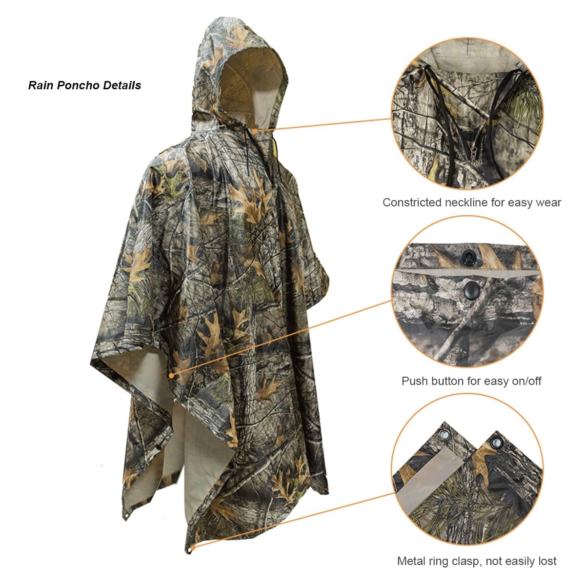Poncho de Lluvia, Capa de Lluvia Impermeable con Capucha/Jungle Camoufle